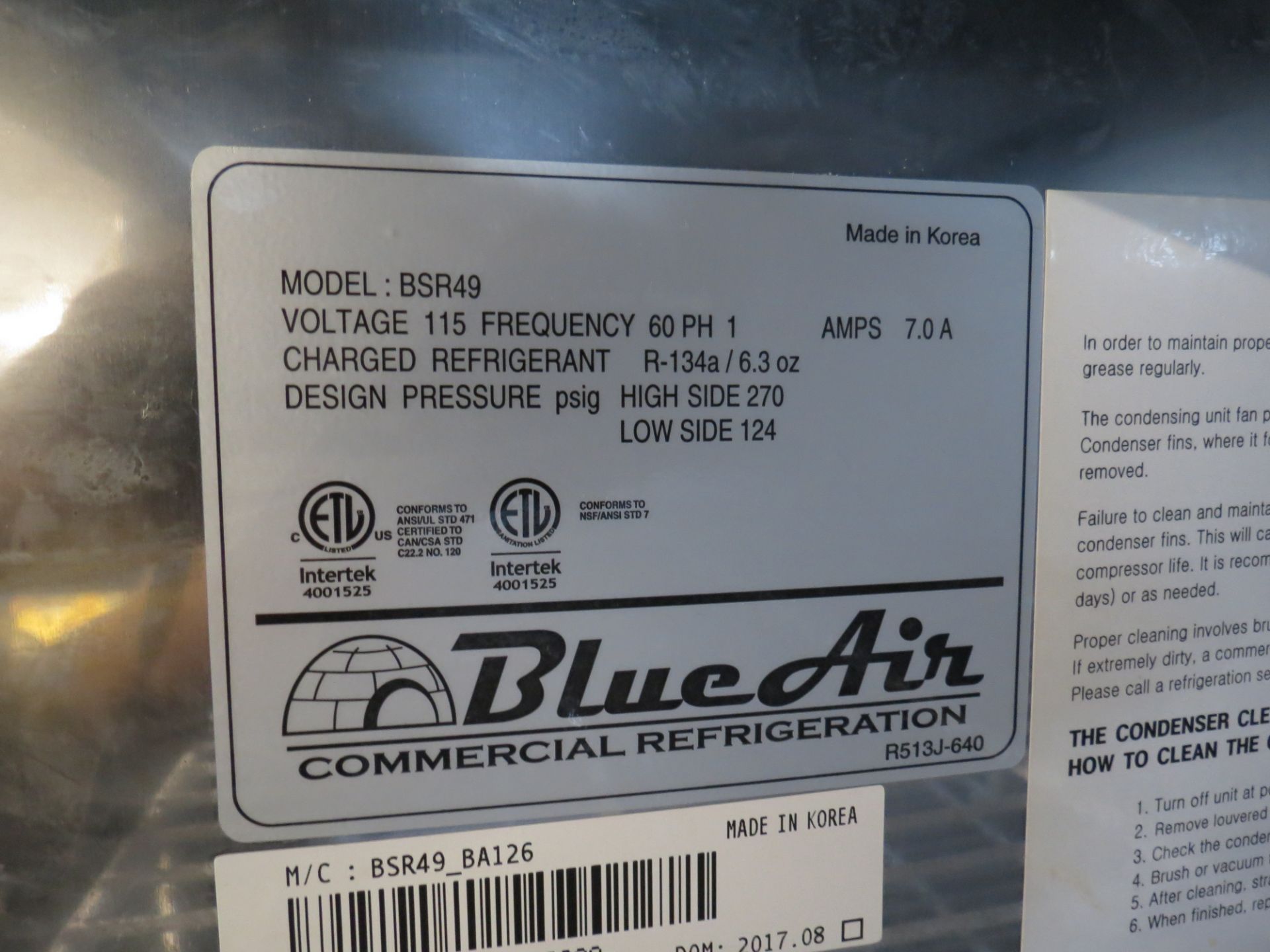 Blue Air Stainless Steel Model BSR49 Commercial Refrigerator with Digital Control - Image 3 of 5