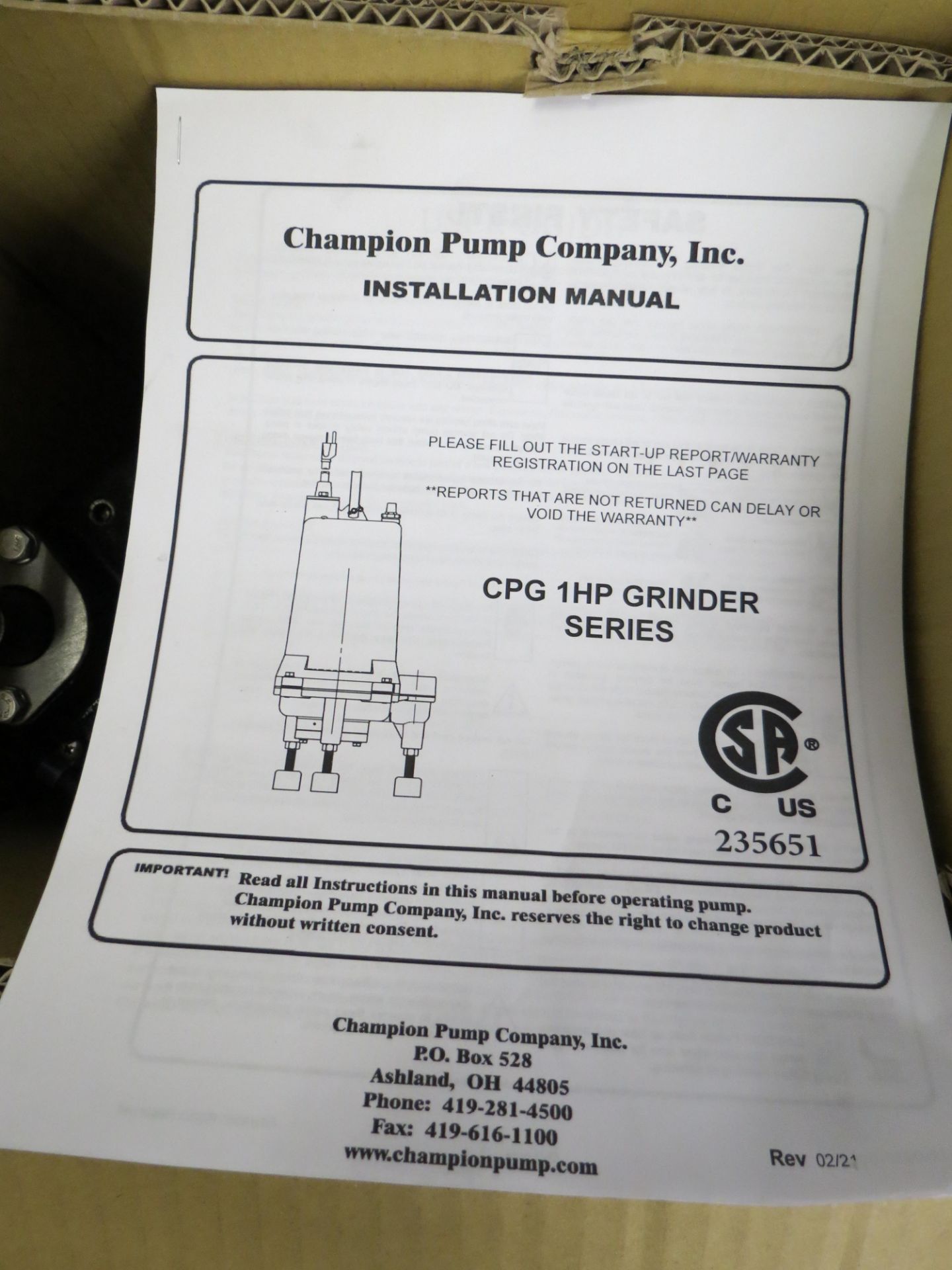 Champion Model CPG1012A 1HP, SN: R251498 Grinder Pump - Image 4 of 4