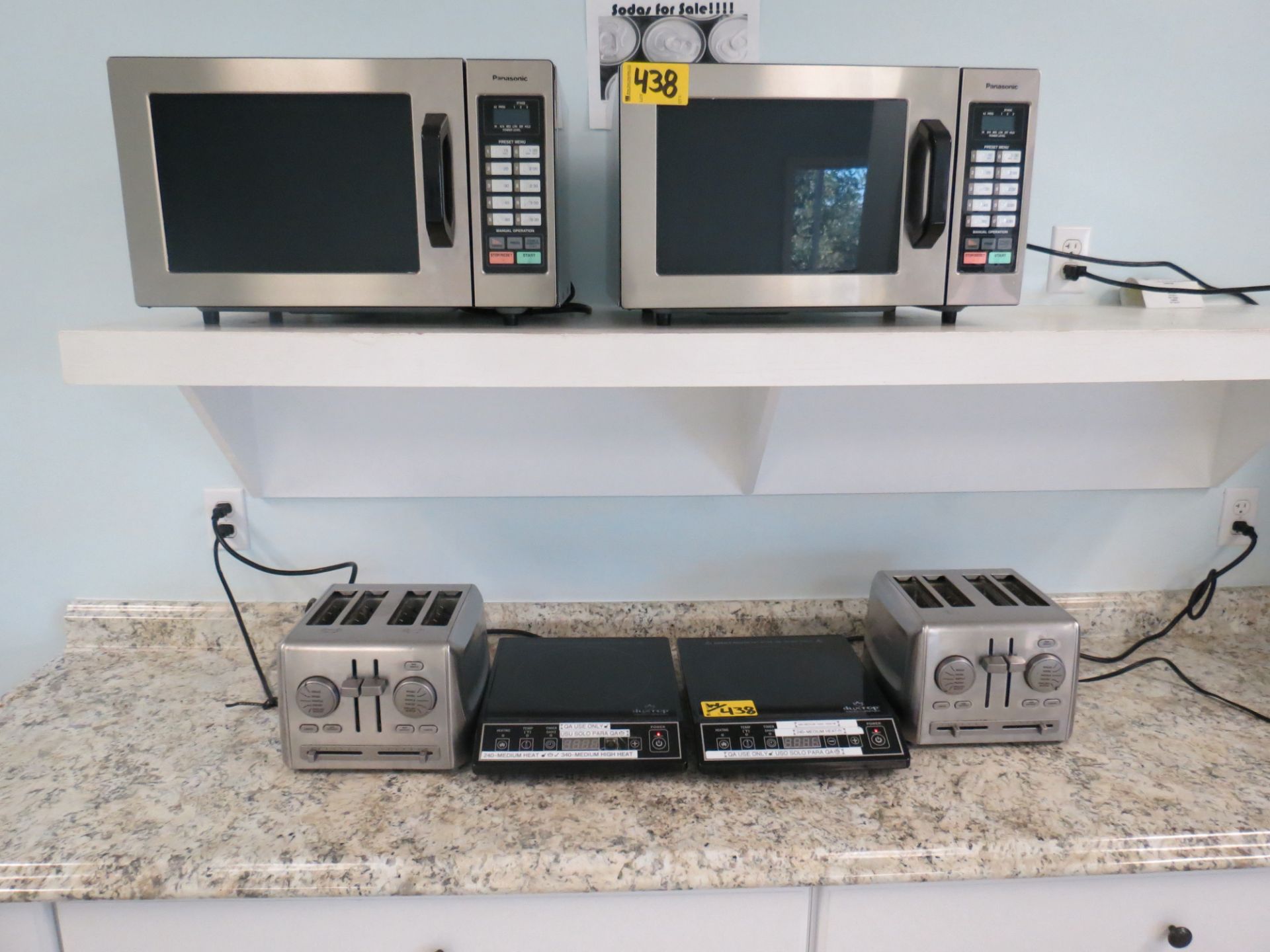 Lot Lunchroom Appliances (2)-Panasonic Microwaves, (2)-DuxTop Electric Cook Tops, (2)-Cuisinart