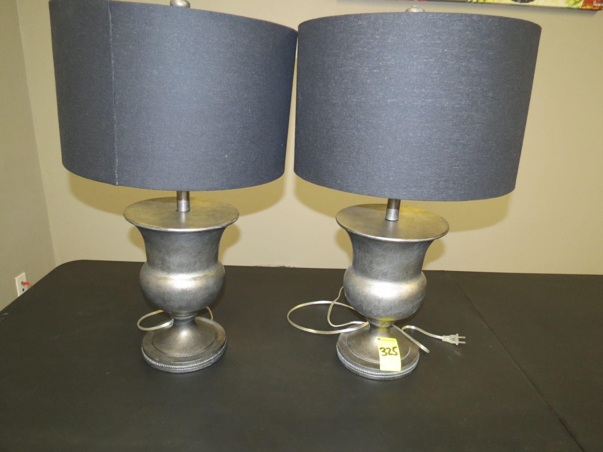 Lot (2) Gold Table Top Lamps With Gray Shades