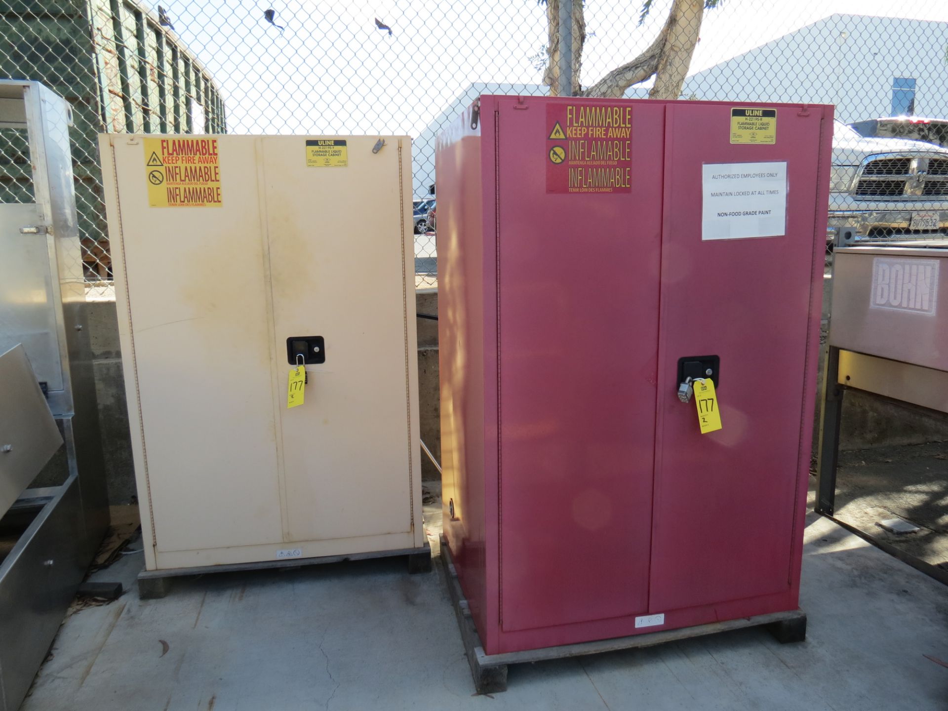 Lot (2) Storage Flammable Cabinets Red & Yellow