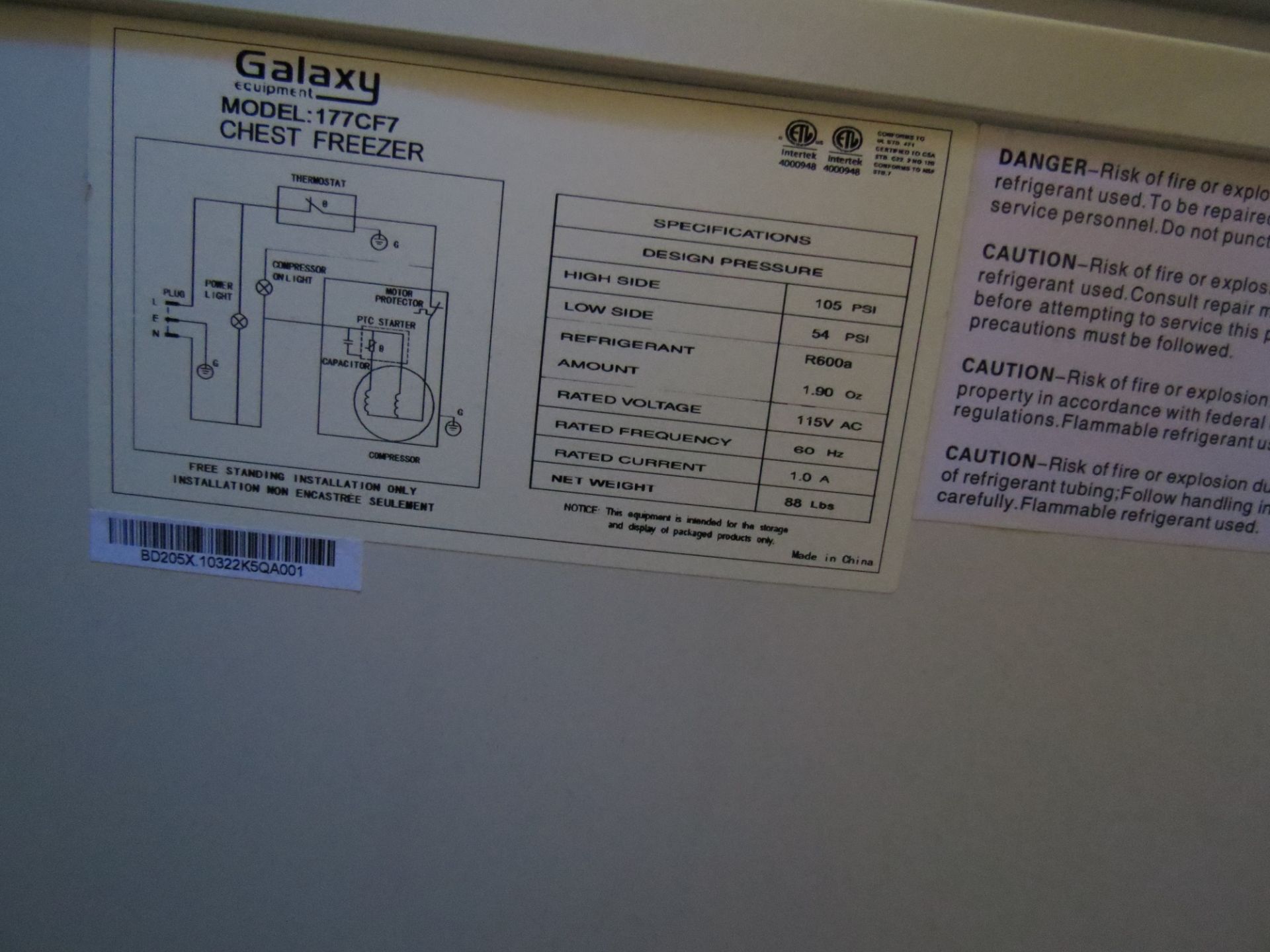 Galaxy Model 177CF7 Chest Freezer White - Image 3 of 3