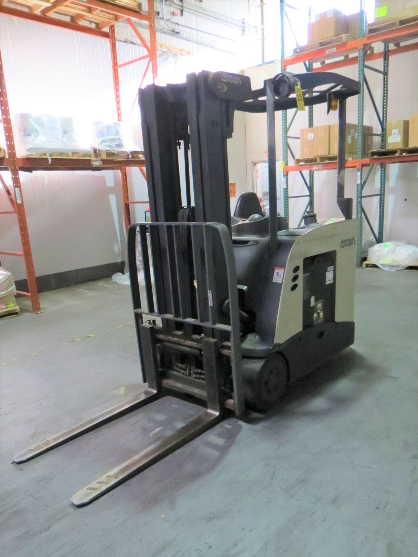 Crown S500 Series Electric Stand up Forklift, SN: 1A358015 with VFORCE V-HFM Series Battery Charger