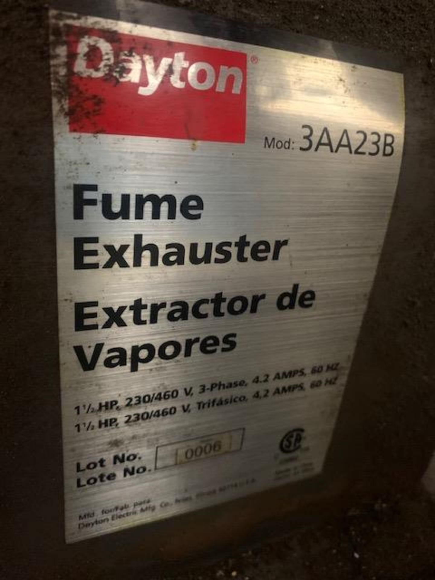 1-1/2 HP Dayton Fume Exhauster w/ Hose & Bracket - Image 7 of 7