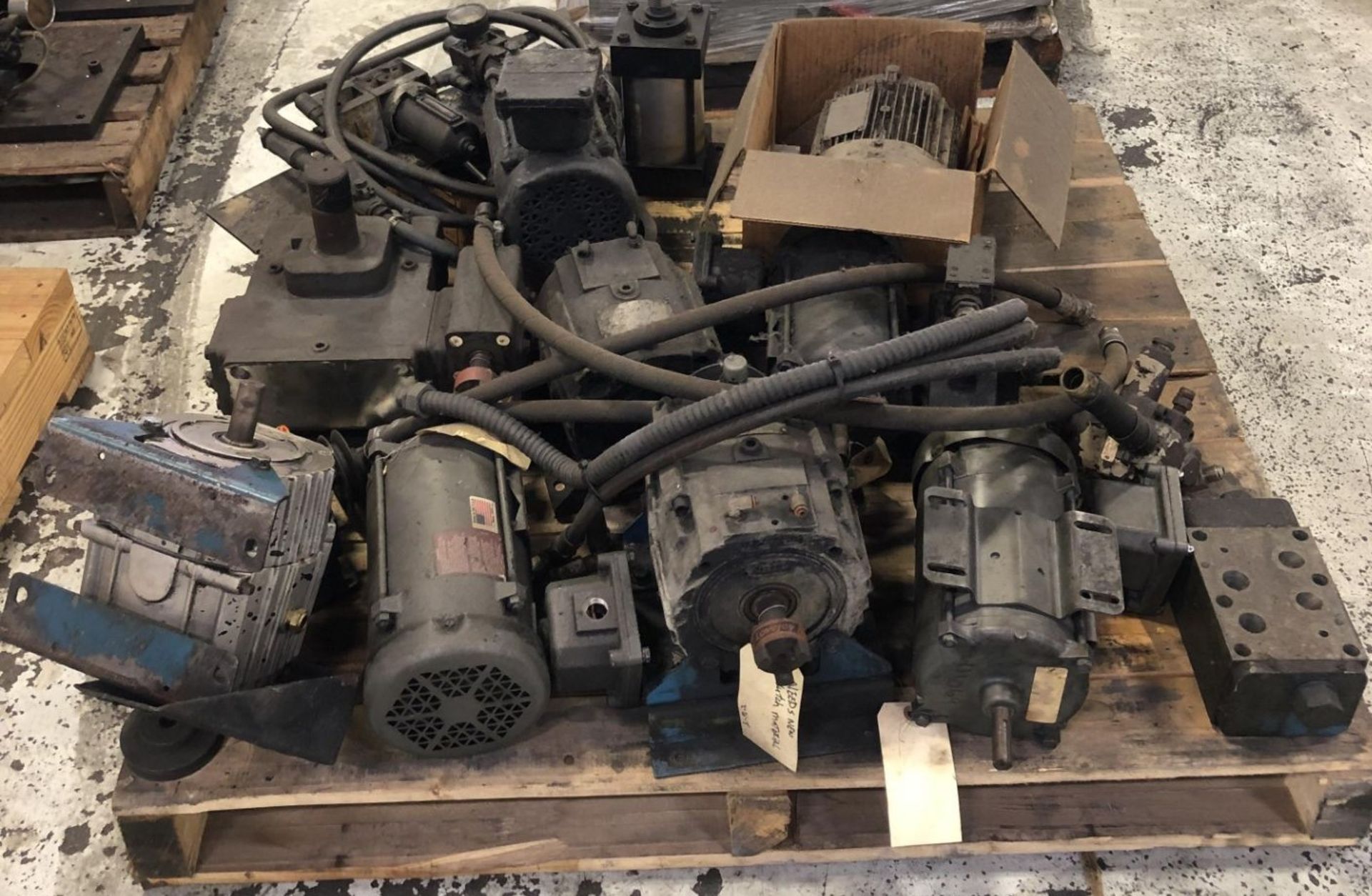 Skid Lot of Motors, Gear Drives, Cylinder, Pumps