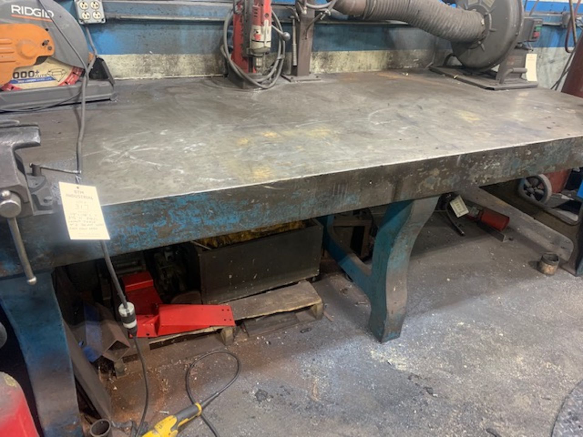 48" x 108" x 34" Steel Table w/ (2) Bench Vises