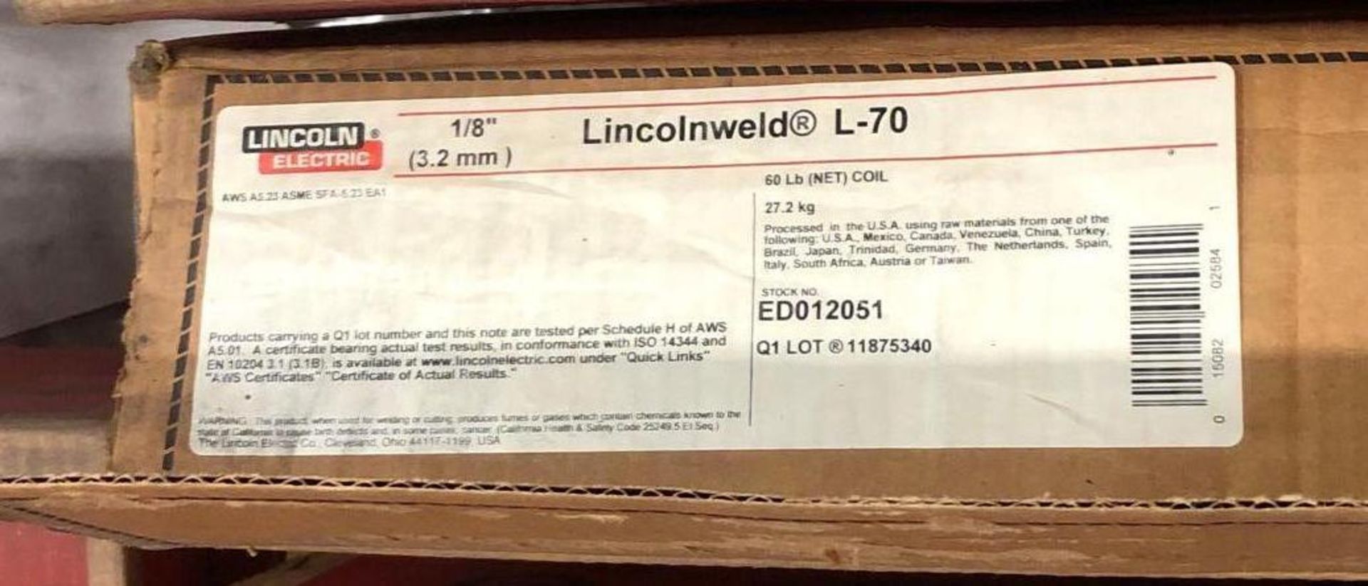 Lot of (12) NEW Lincoln 1/8in Diameter Welding Wire L-70 - Image 3 of 4