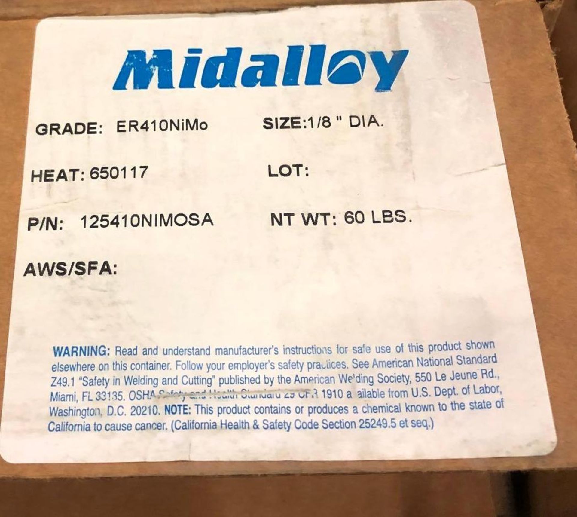 Lot of (20) NEW Midalloy 1/8in Diameter Welding Wire - Image 4 of 4