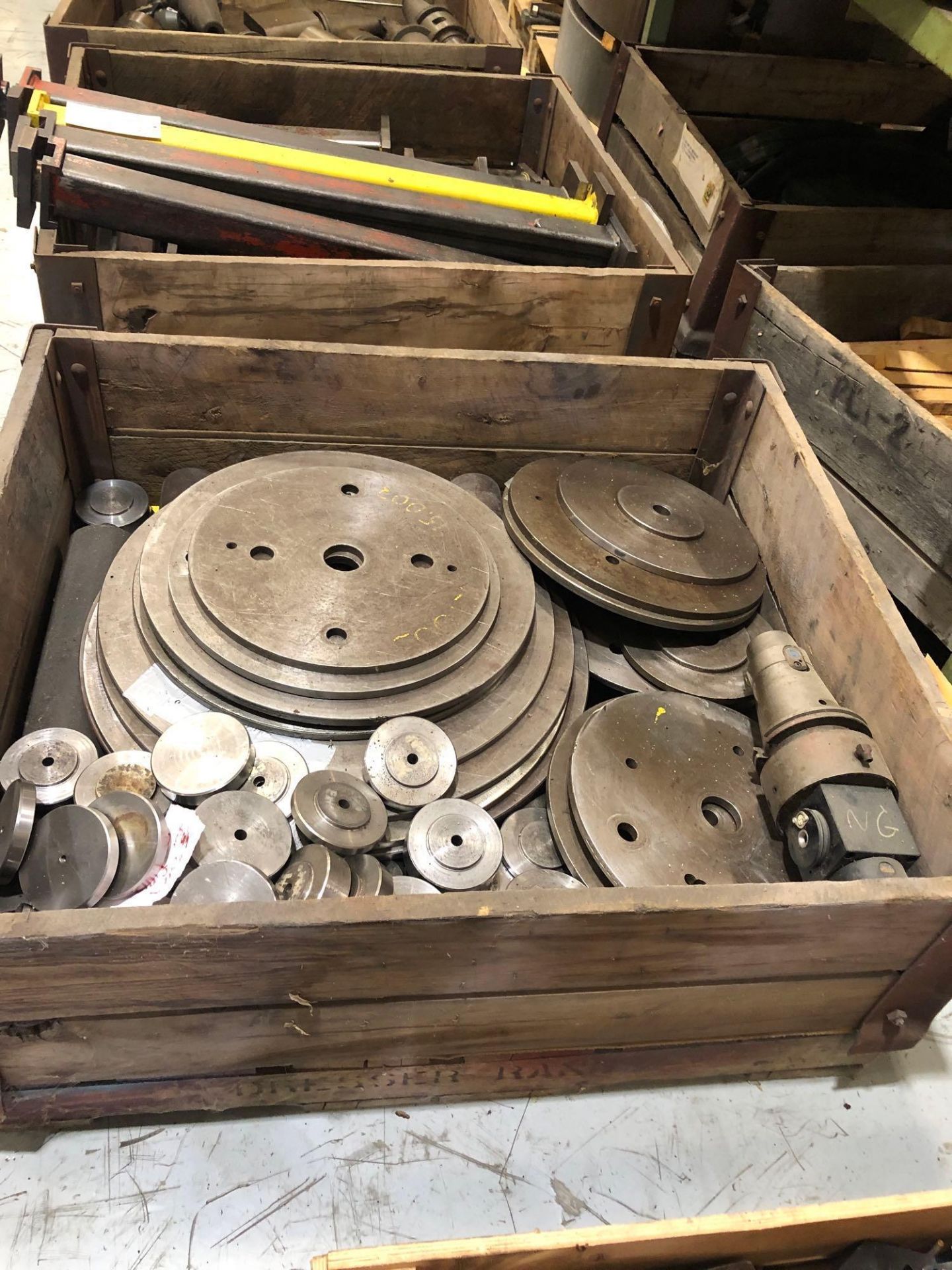 Lot of Misc Steel Rings and Misc Set-up Pieces for VTLs in Wood Box / Crate - Image 2 of 5