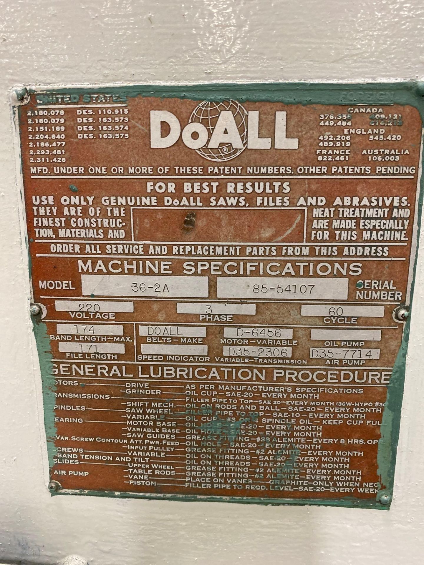 36in DoAll Vertical Bandsaw #36-2A - Image 7 of 7