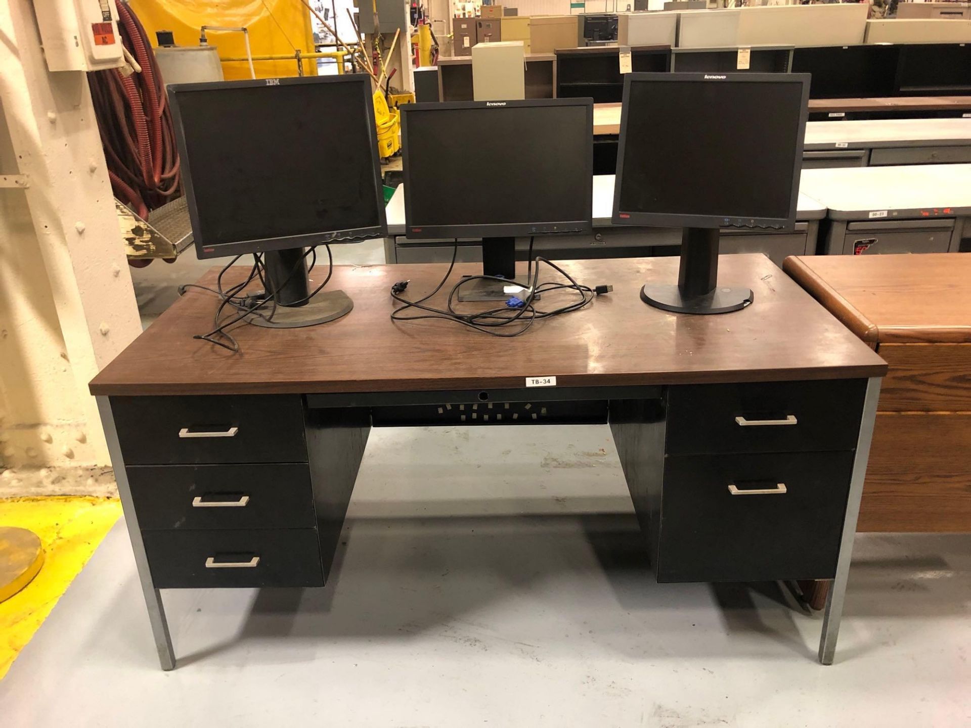 Lot of (4) Metal 6 Drawer Desk w/ 3 computer Monitors - Image 2 of 4