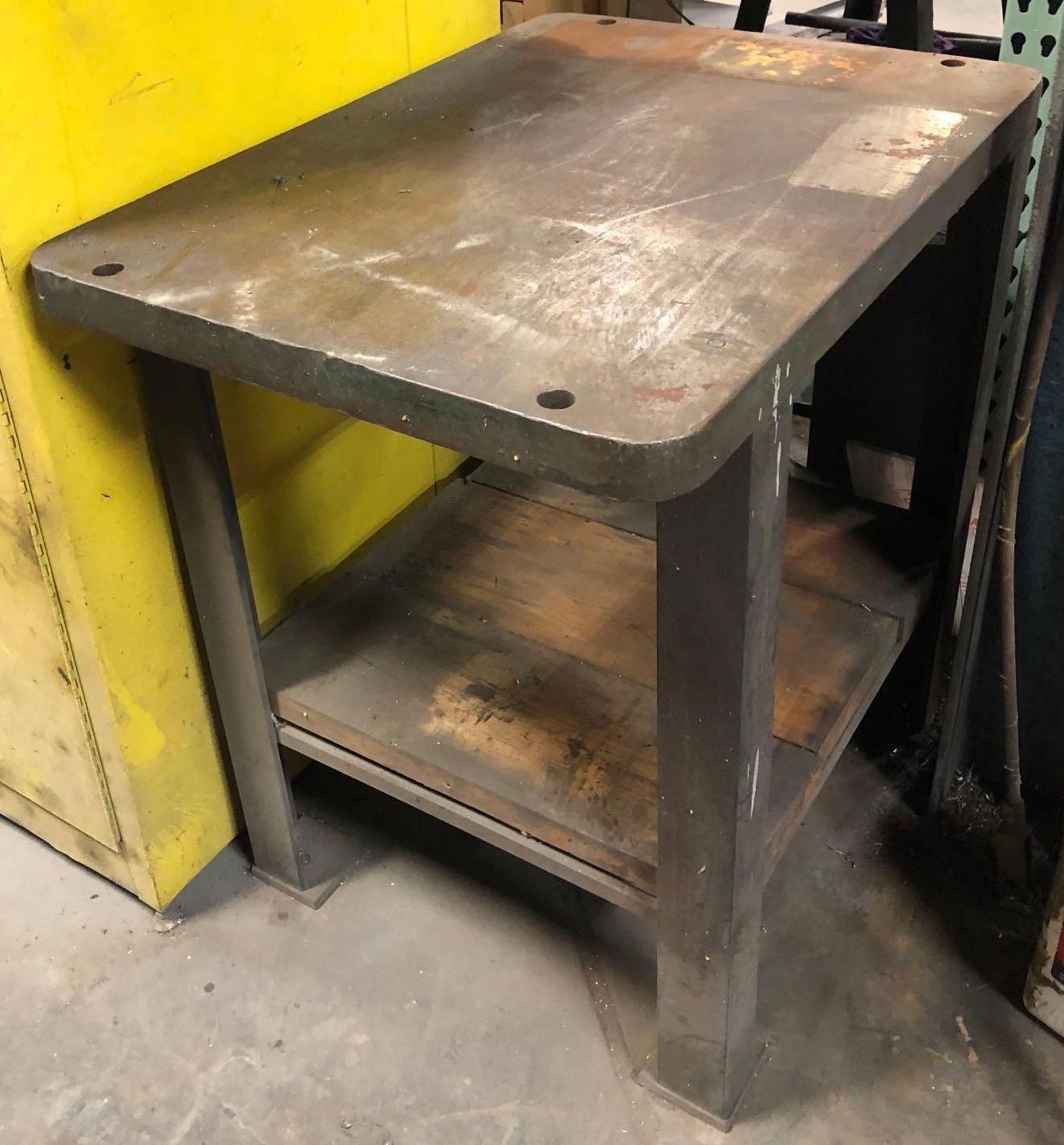34" x 25" x 35" Metal Table w/ wood shelf