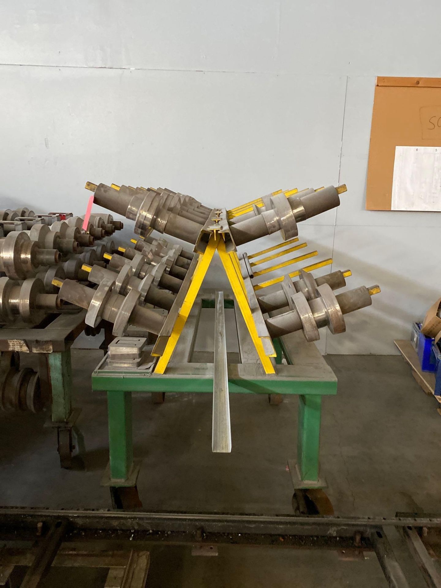 Lot of Steel Rolls for Roll Forming Machine w/ Steel Cart on Wheels