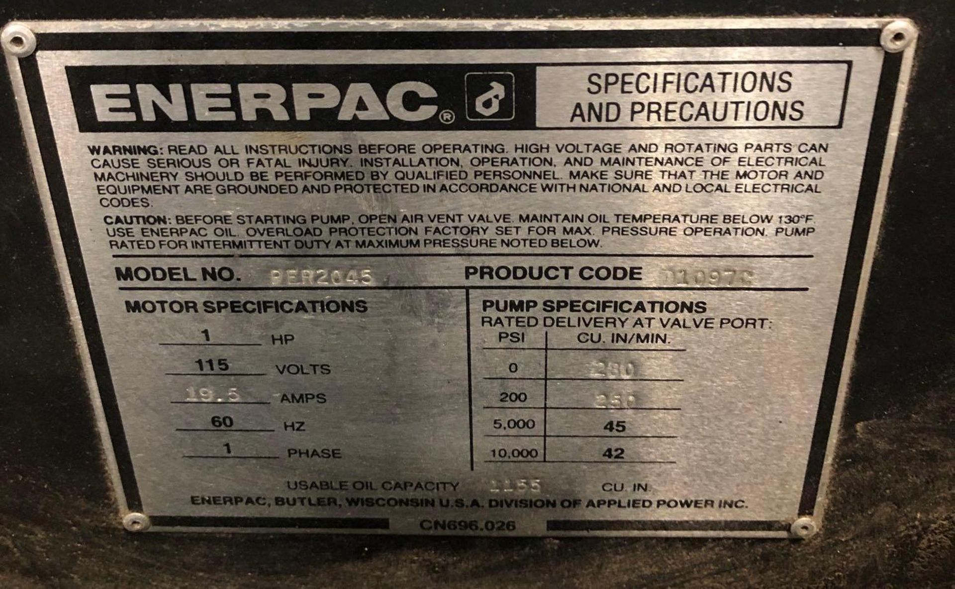 100 Ton Enerpac H Frame Hydraulic Press - Image 5 of 5