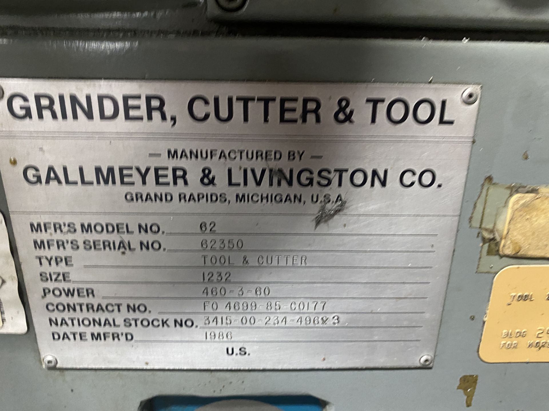 Gallmeyer/Livingston Model 62 Cutter Tool Grinder - Image 5 of 6