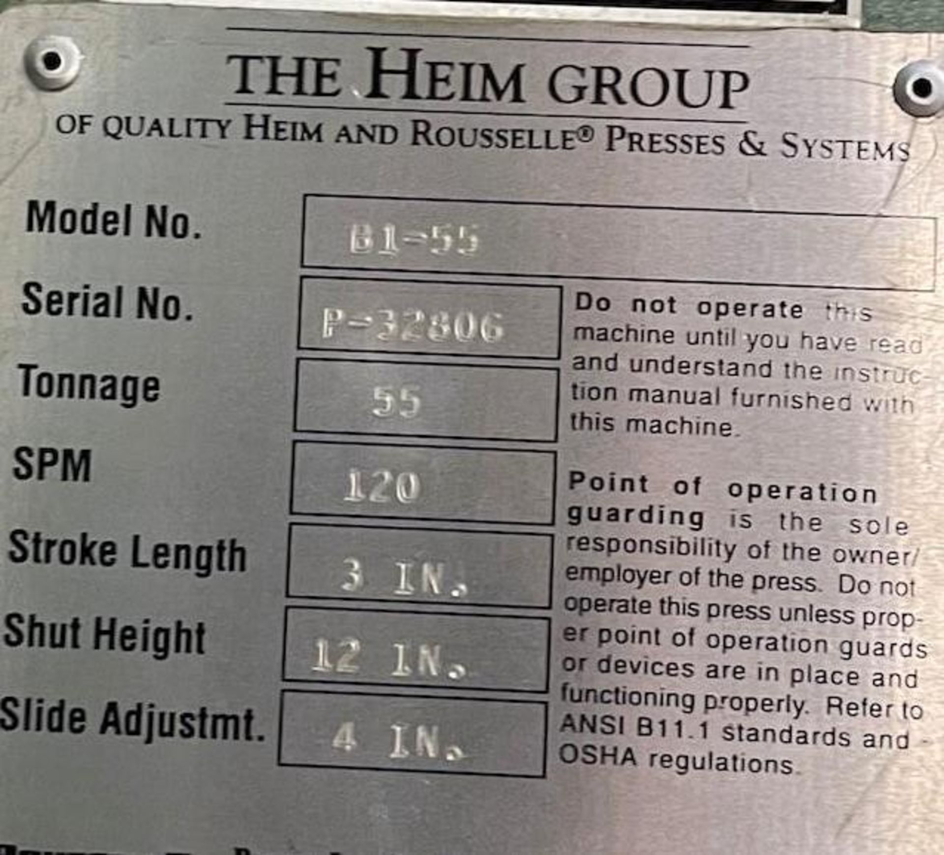 55 Ton Rouselle/HEIM Flywheel OBI Press - Image 5 of 5