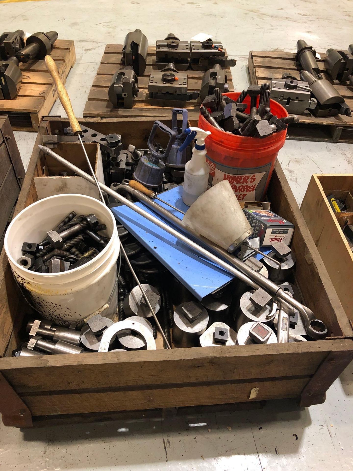 Lot of Misc Hold downs & Set-up Tooling for VTL in Wood Box / Crate