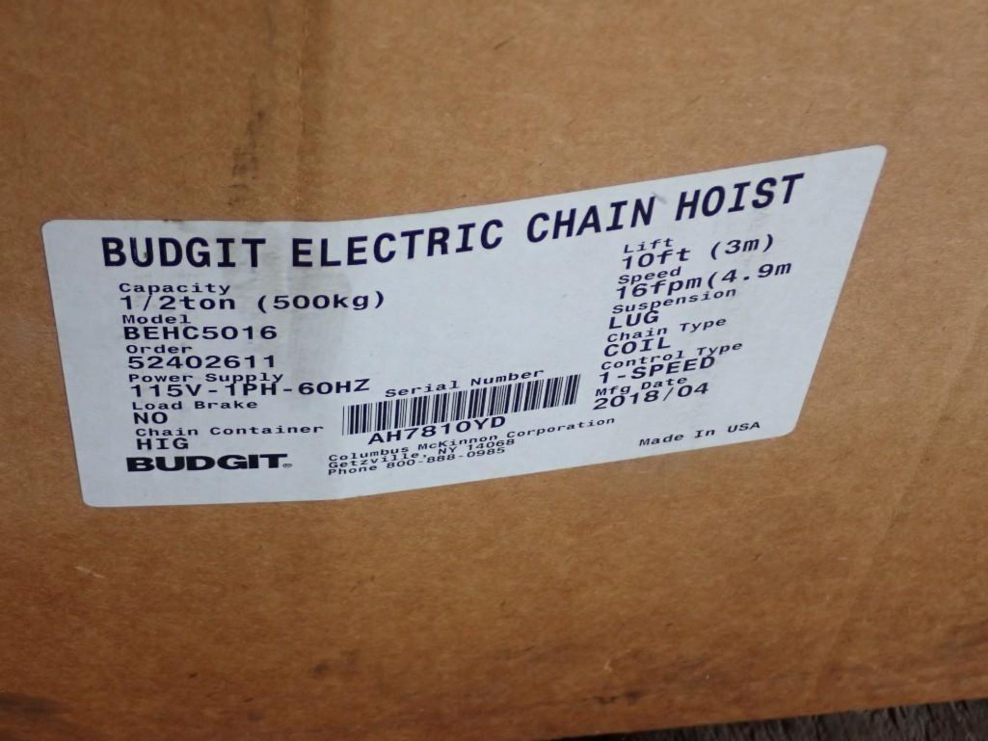 *NEW* 1/2 Ton Budgit Hoist + - Image 2 of 6