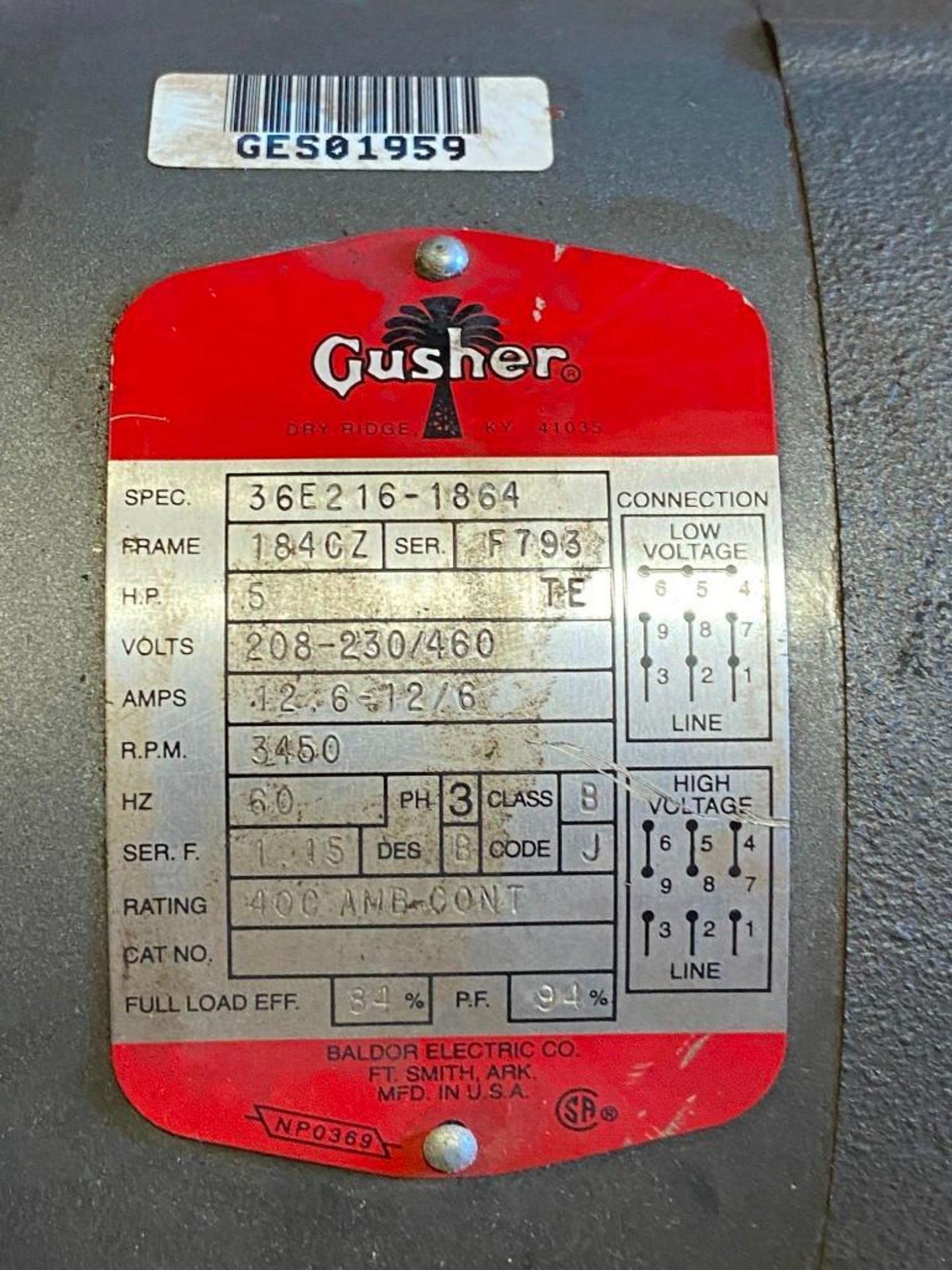 Gusher #36E216-1864 5 HP 208-230/460V 3PH Centrifugal Coolant Pump 3540 RPM - Image 3 of 3