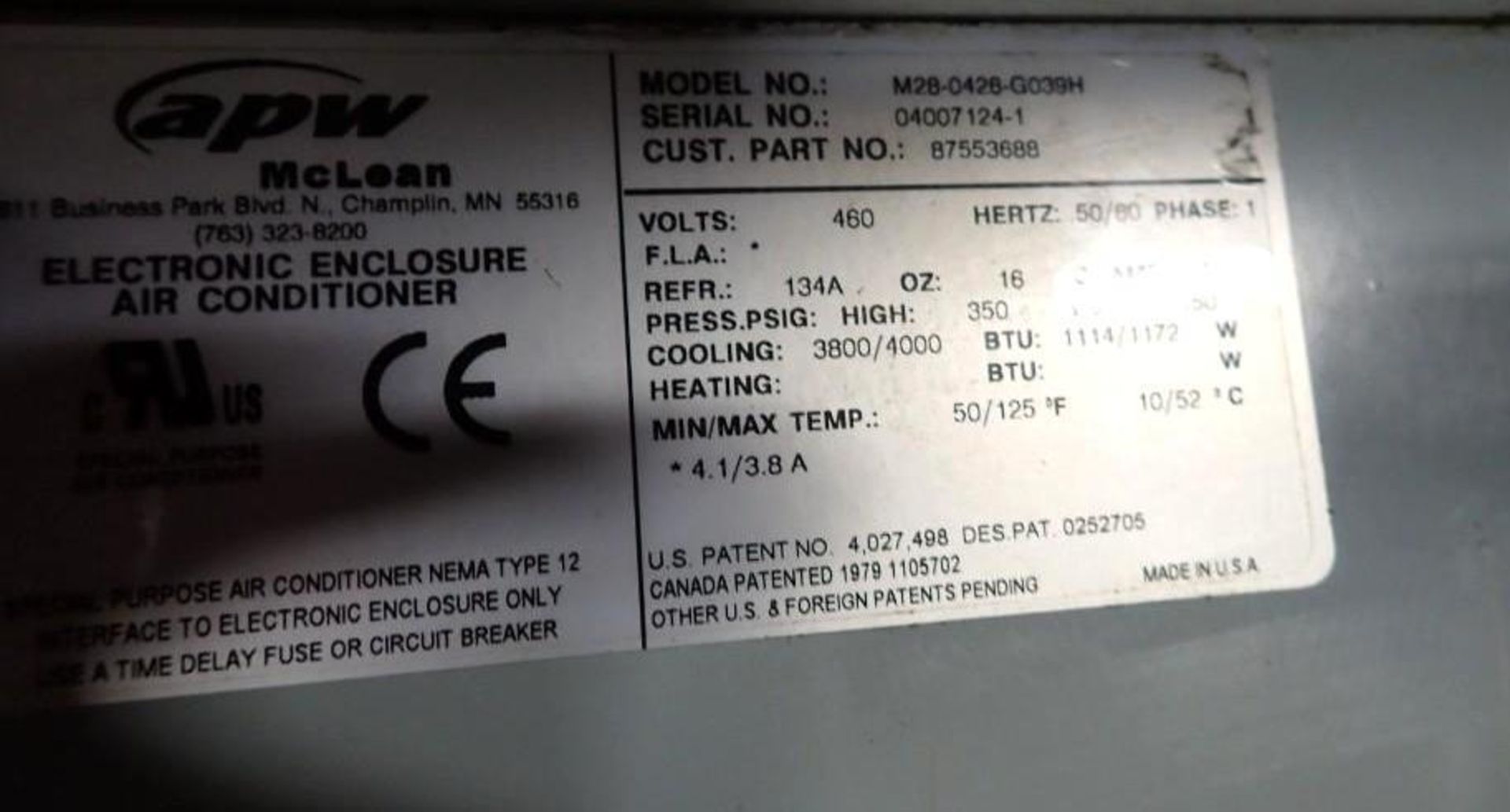 Lot of (2) APW MCLEAN #M28-0426-G039H Electronic Enclosure Air Conditioners - Image 3 of 3