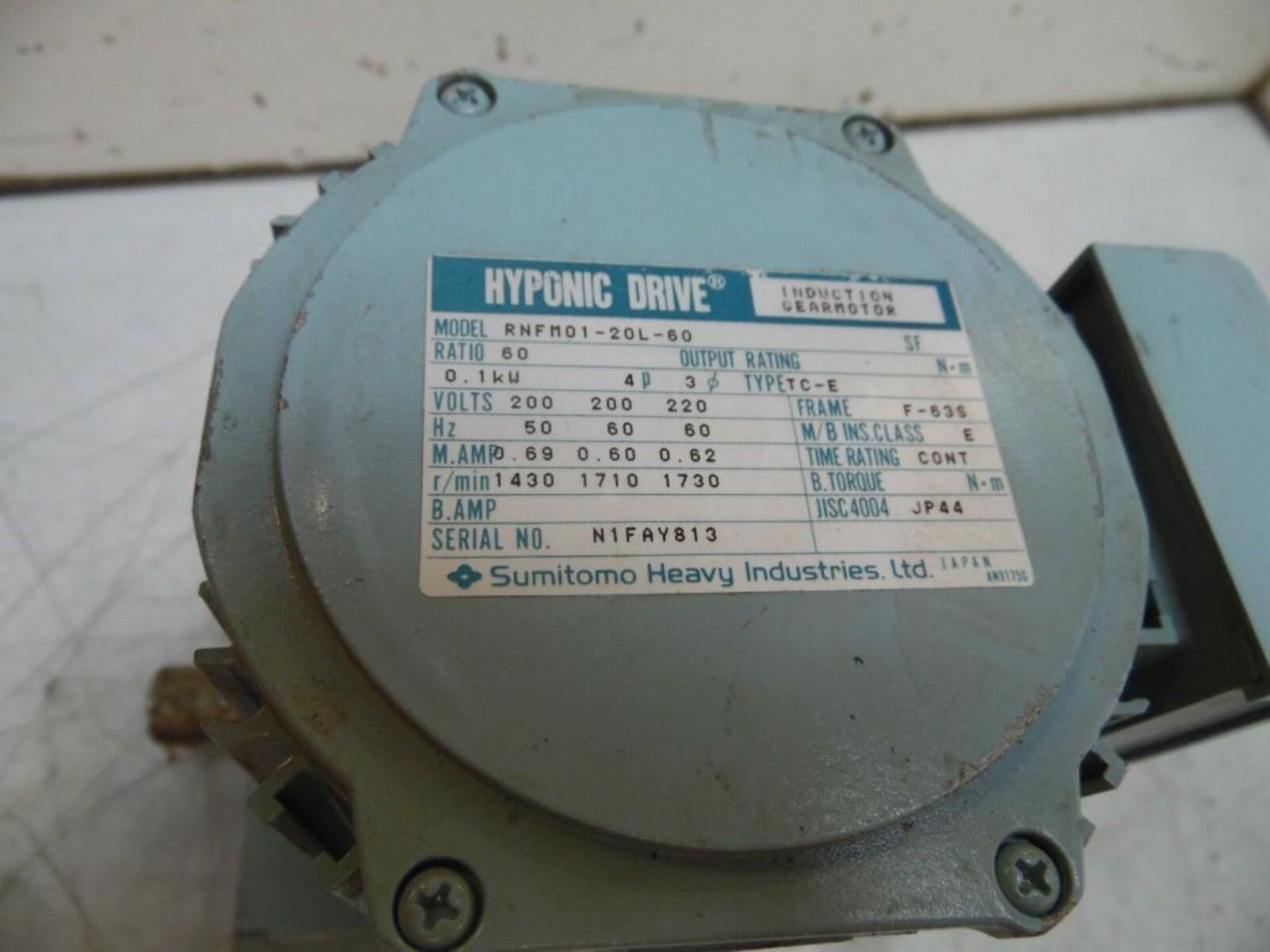 Lot of (3) Sumitomo #RNFM01-20L-60 Hyponic Induction Geared Motor, 60:1 Ratio - Image 3 of 3