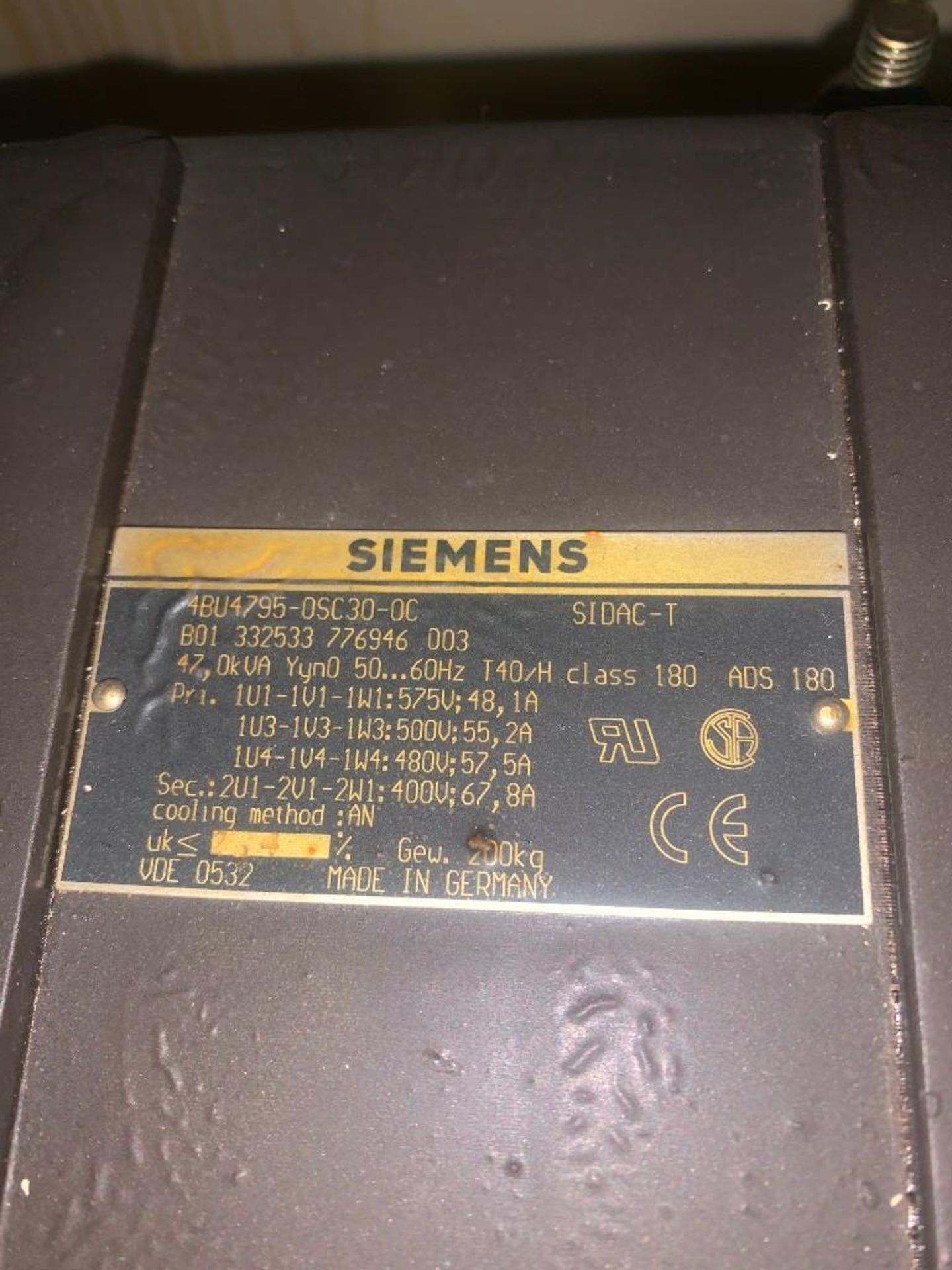 Siemens #4BU4795-0SC30-0C Transformer - Image 2 of 5