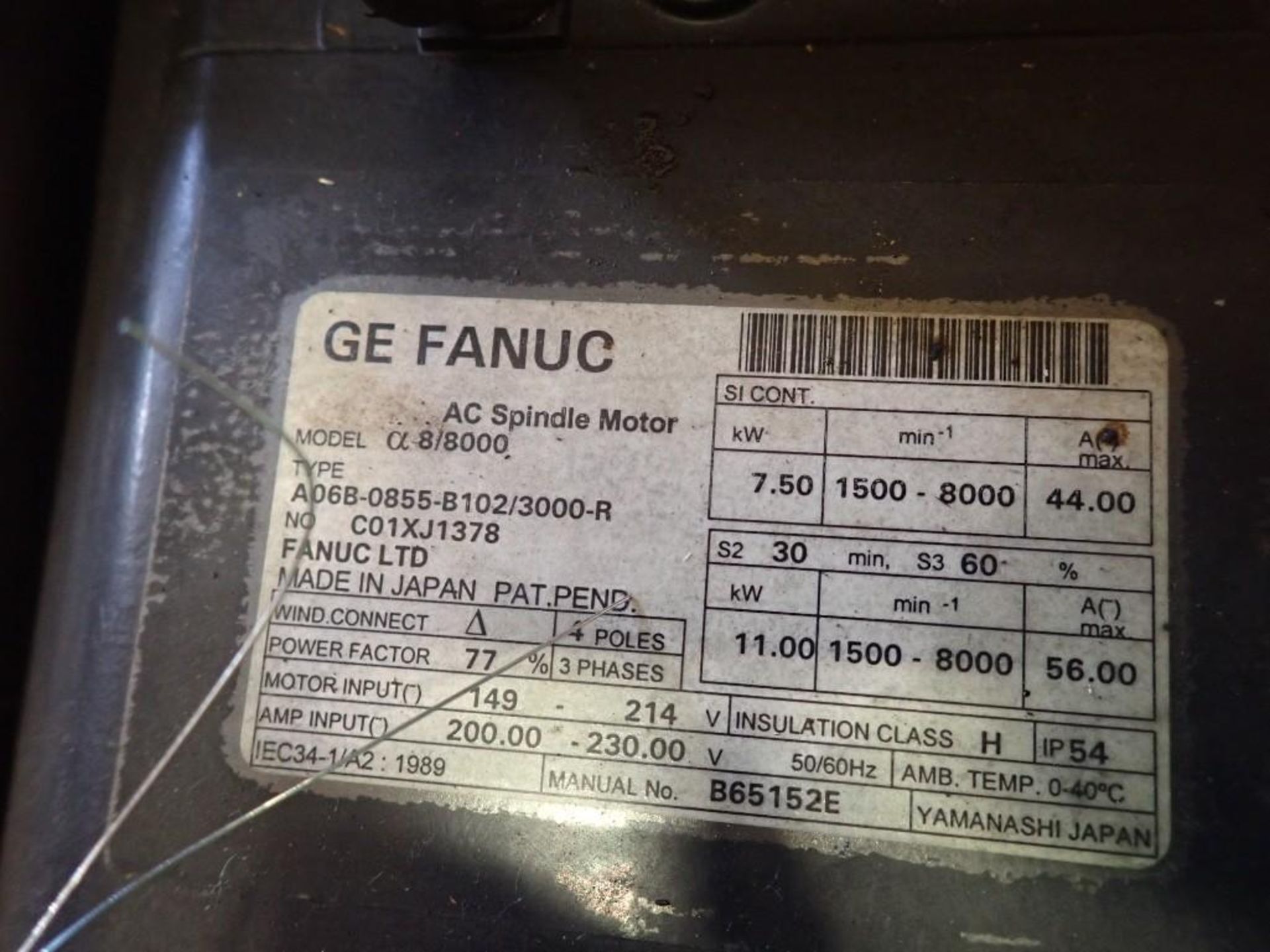 GE Fanuc #A06B-0855-B102/3000-R Spindle Motor - Image 4 of 4