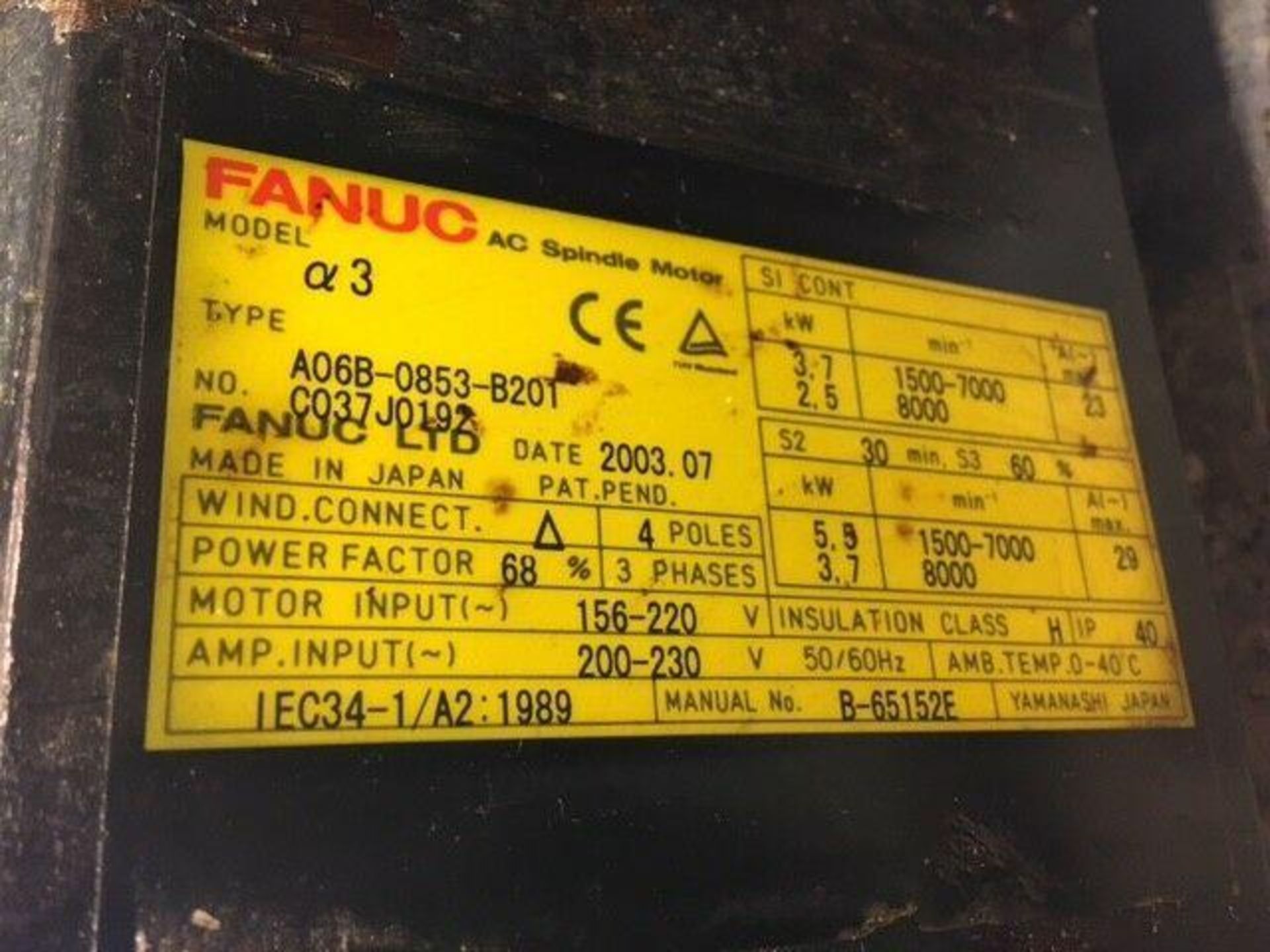 Fanuc #A06B-0853-B201 Spindle Motor - Image 6 of 6