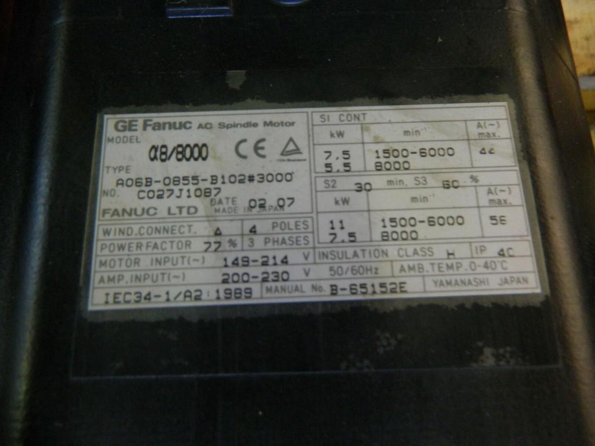 Lot of (2) Fanuc #A06B-0855-B102#3000 Spindle Motors - Image 5 of 8