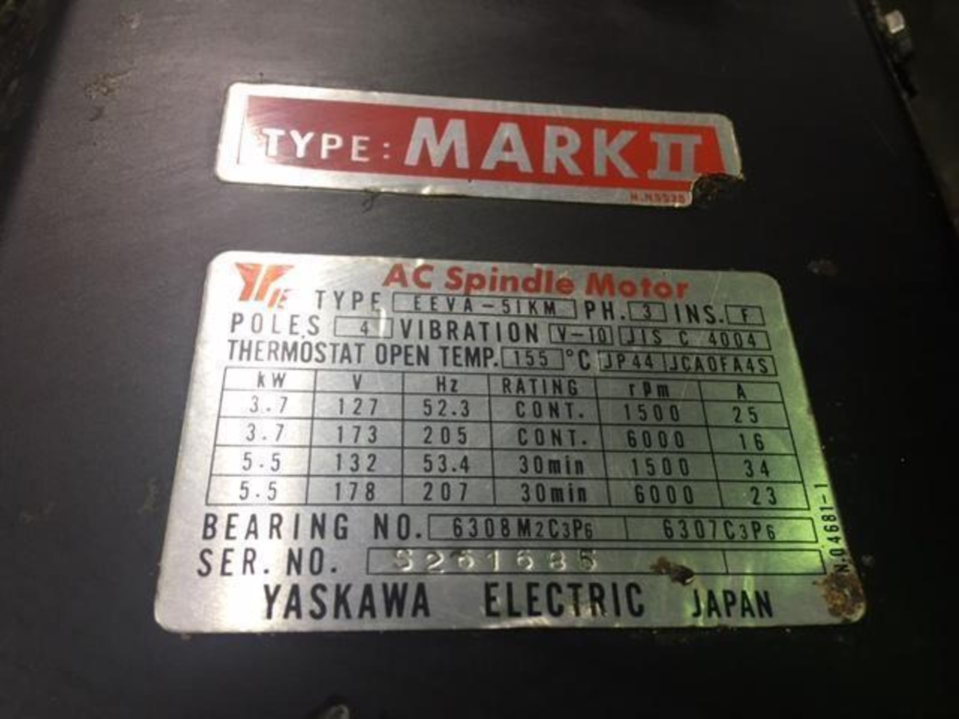 Yaskawa # EEVA-51KM Spindle Drive Motor - Image 6 of 6