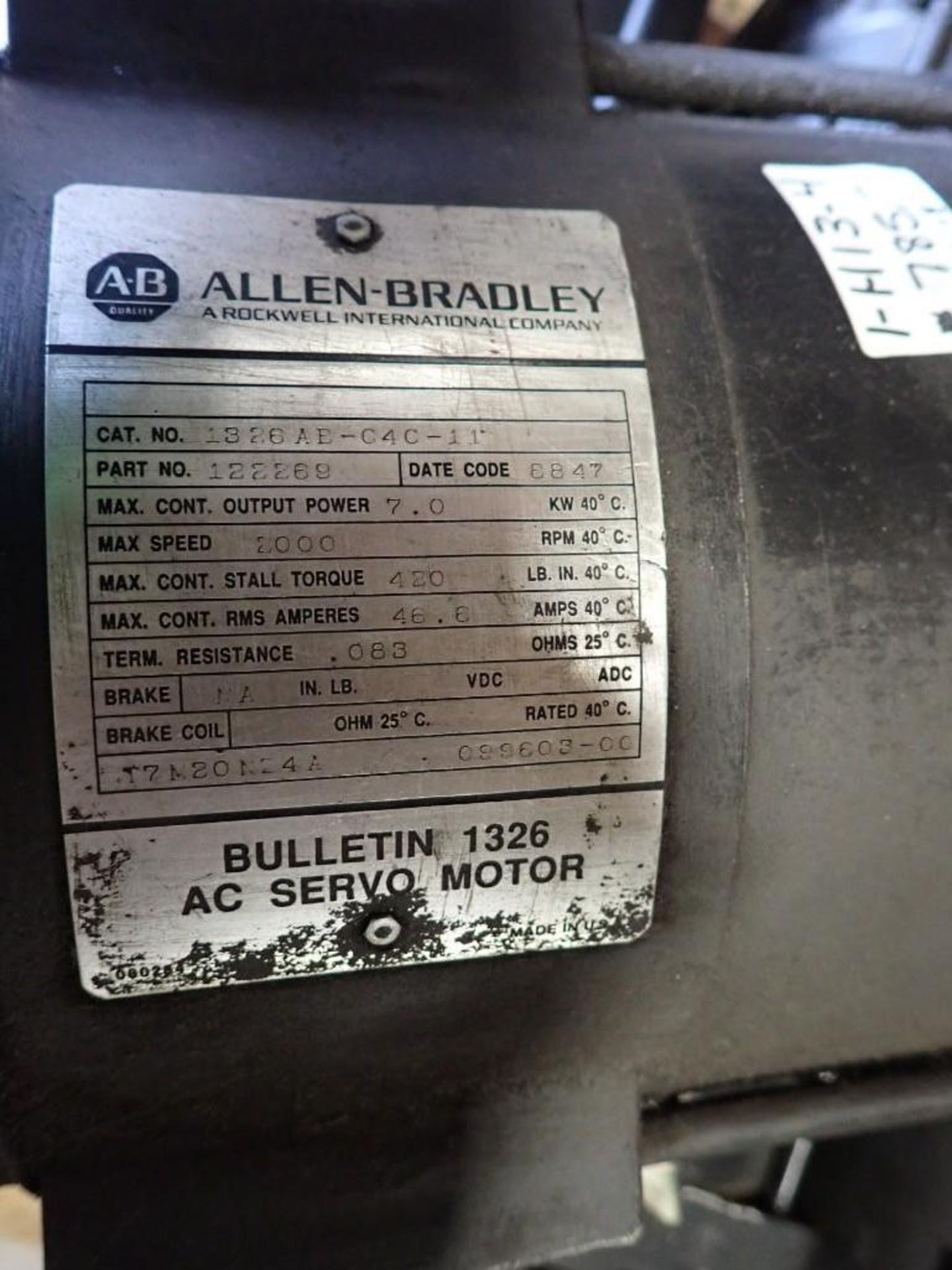 Lot of (4) Allen Bradley Bulletin 1326 AC Servo Motor - Image 7 of 9
