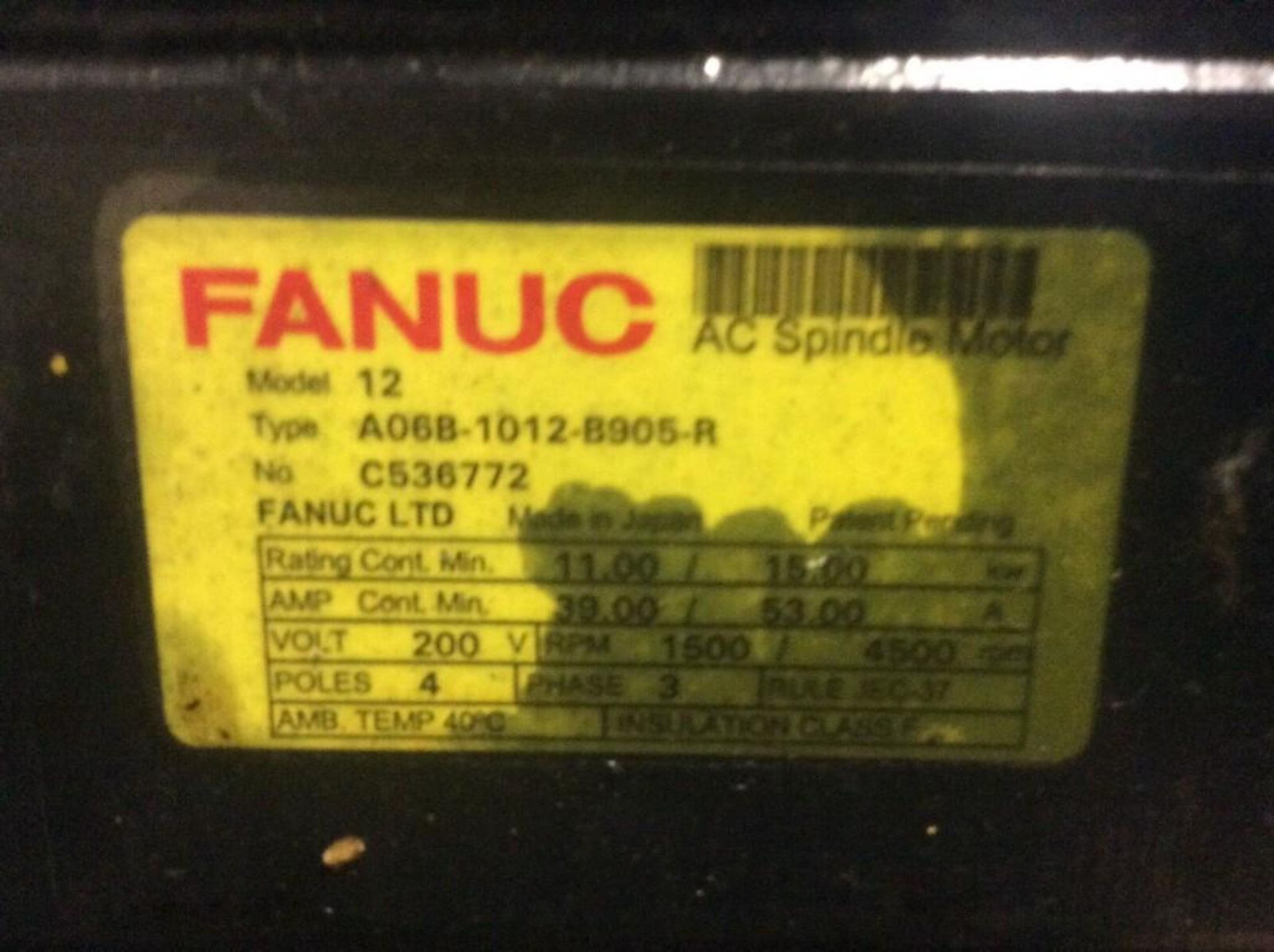 Fanuc #A06B-1012-B905-R Spindle Motor - Image 6 of 6