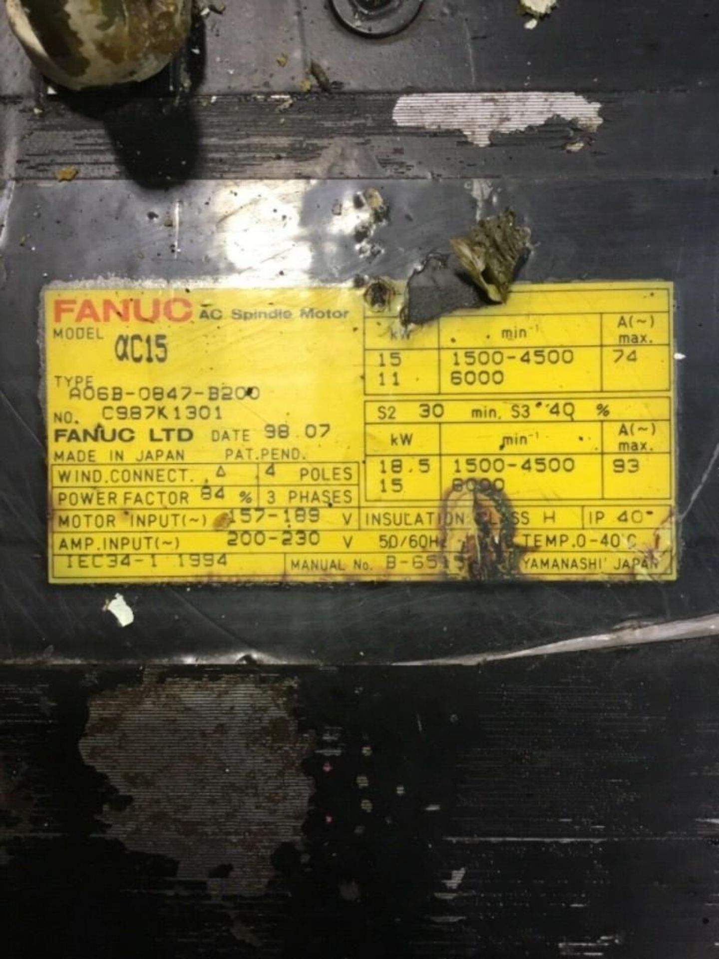 Fanuc #A06B-0847-B200 Spindle Motor - Image 7 of 7