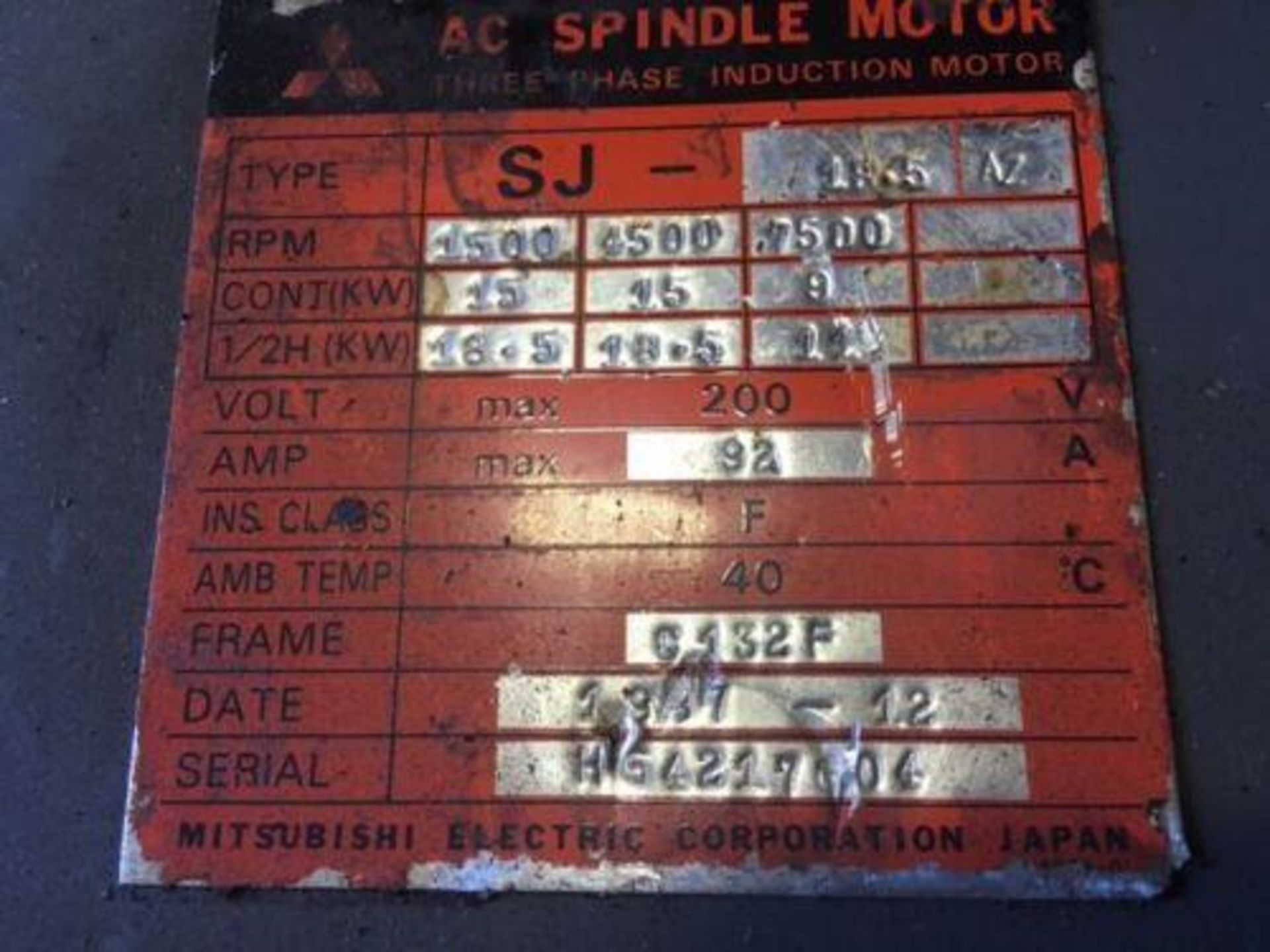 Mitsubishi AC Spindle Motor, 9/18.5 kW, # SJ-18.5AZ, 1500-7500 RPM - Image 5 of 5