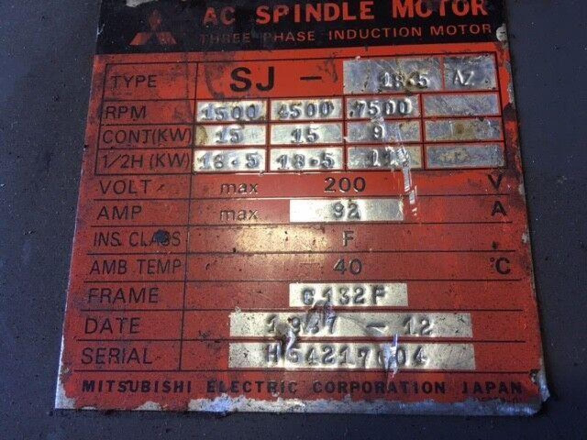 Mitsubishi # SJ-18.5AZ, AC Spindle Motor, 18.5 kW, 1500-7500 RPM - Image 3 of 3