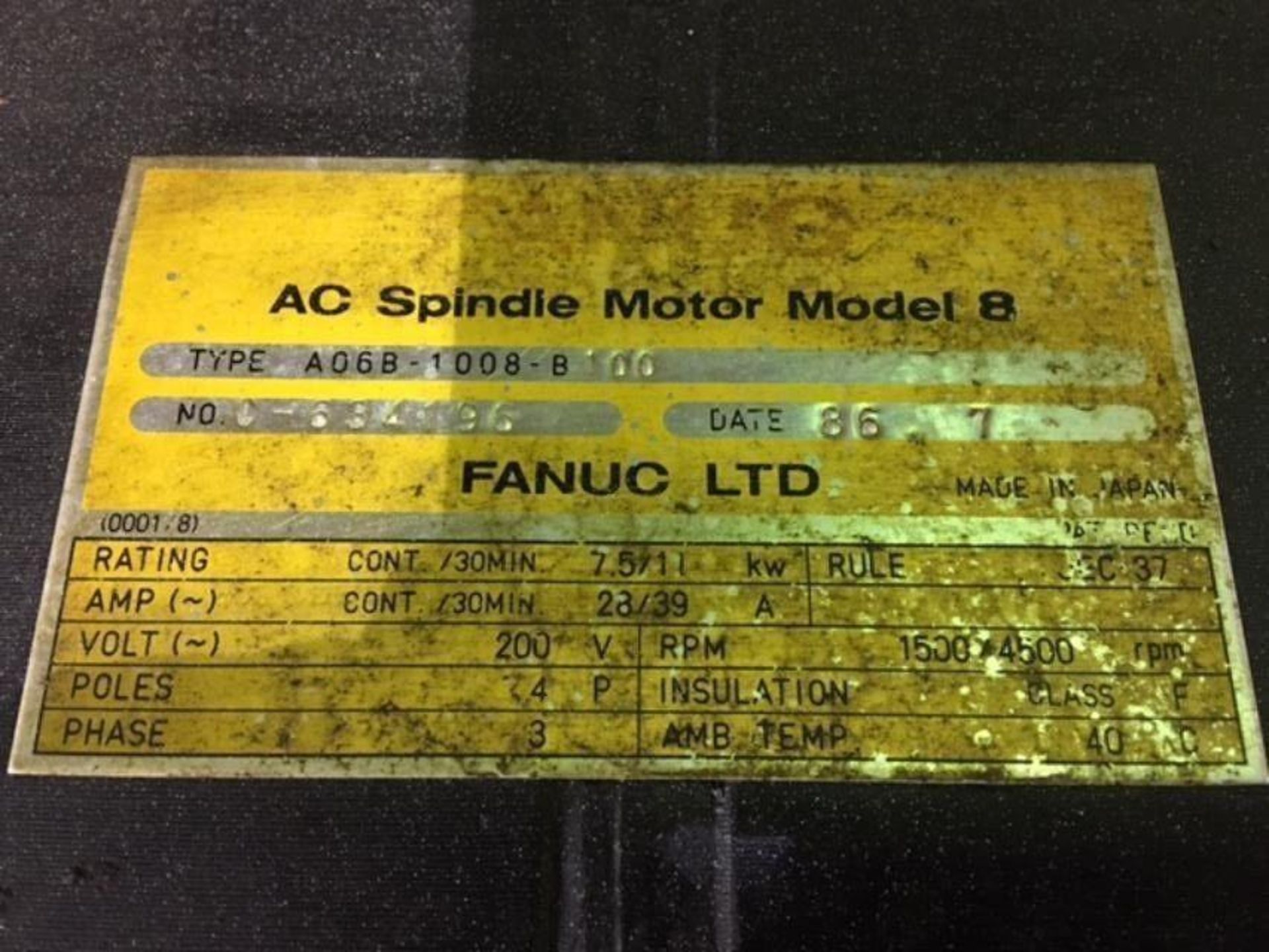 Fanuc #A06B-1008-B100 Spindle Motor - Image 7 of 7