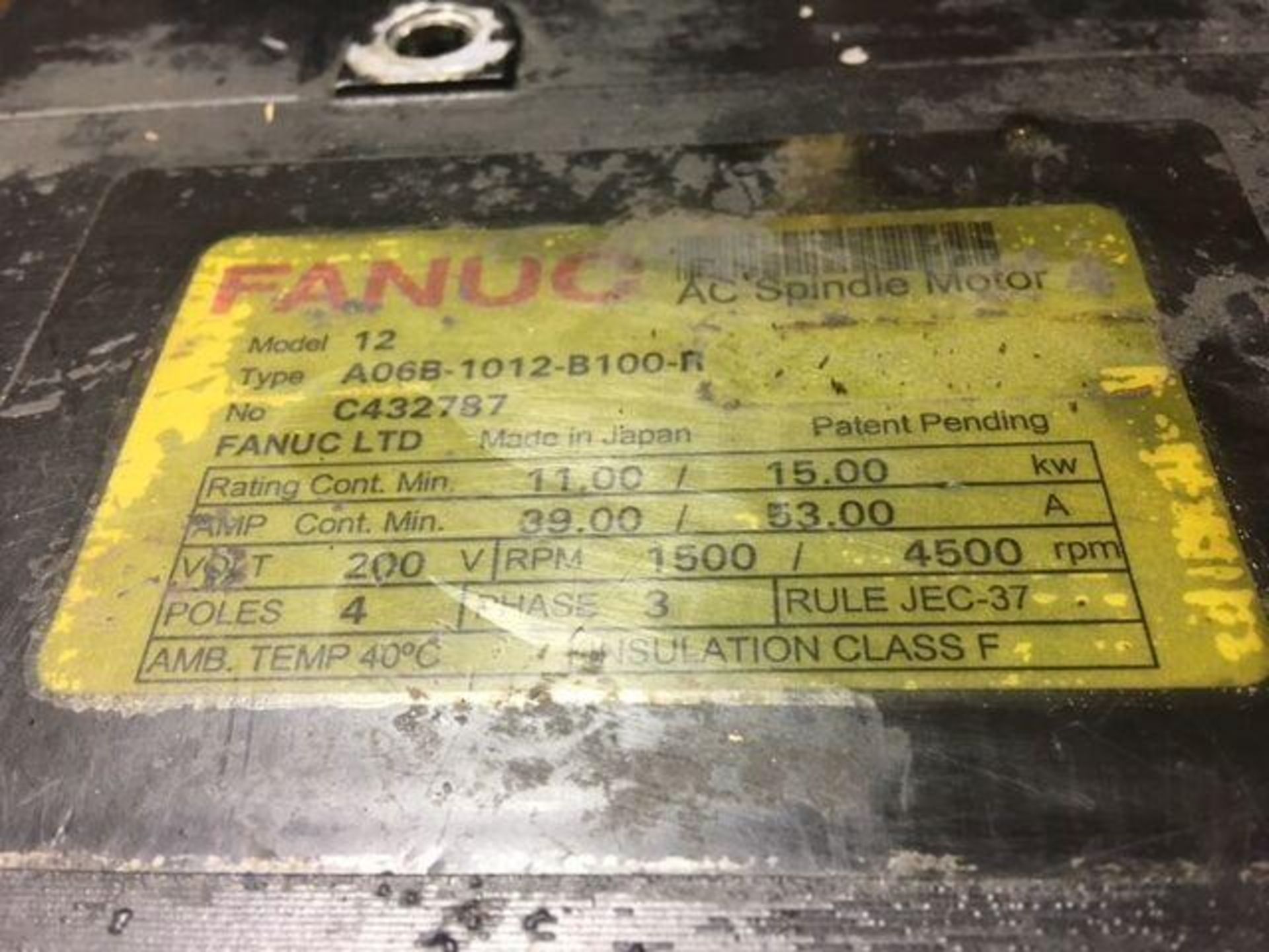 Fanuc #A06B-1012-B100-R Spindle Motor - Image 6 of 6