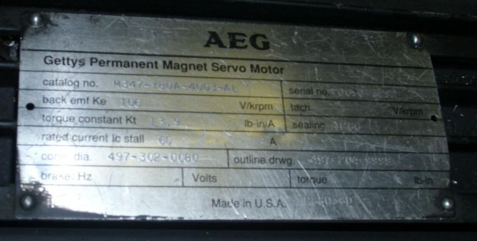 AEG / Getty's # M347-Y80A-4003-AL Permanent Magnet Servo Motor, - Image 4 of 4