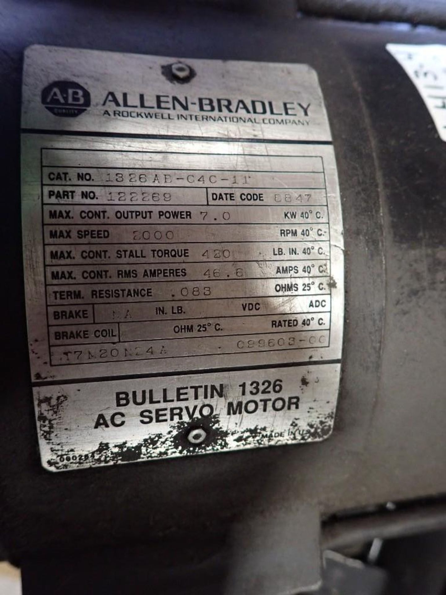 Lot of (4) Allen Bradley Bulletin 1326 AC Servo Motor - Image 8 of 9
