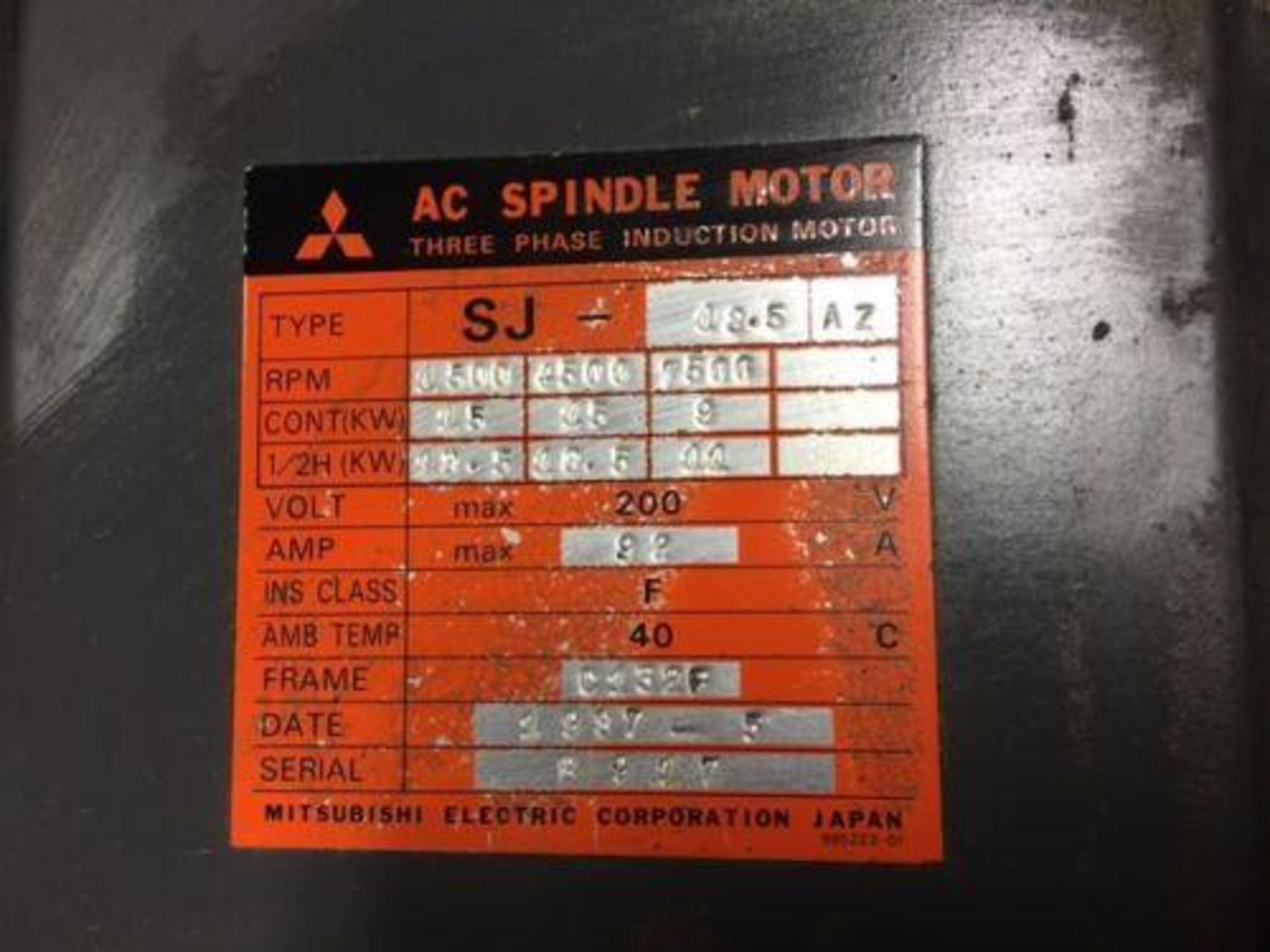 Mitsubishi AC Spindle Motor, 9/18.5 kW, # SJ-18.5AZ, 1500-7500 RPM - Image 4 of 5