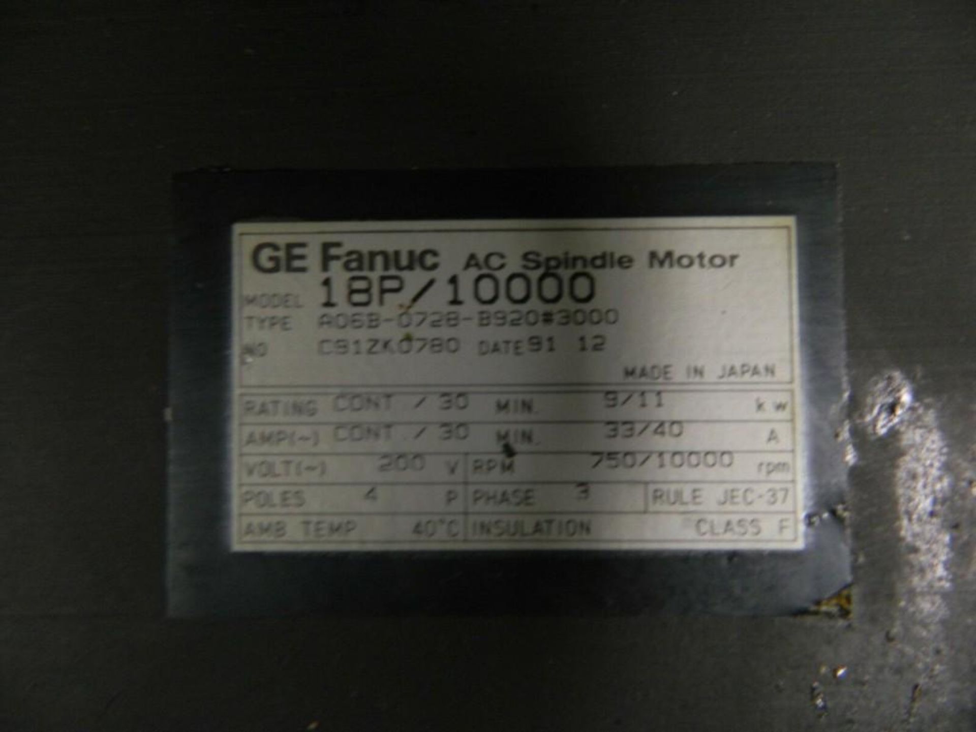 Fanuc #A06B-0728-B920 #3000 Spindle Motor - Image 4 of 4