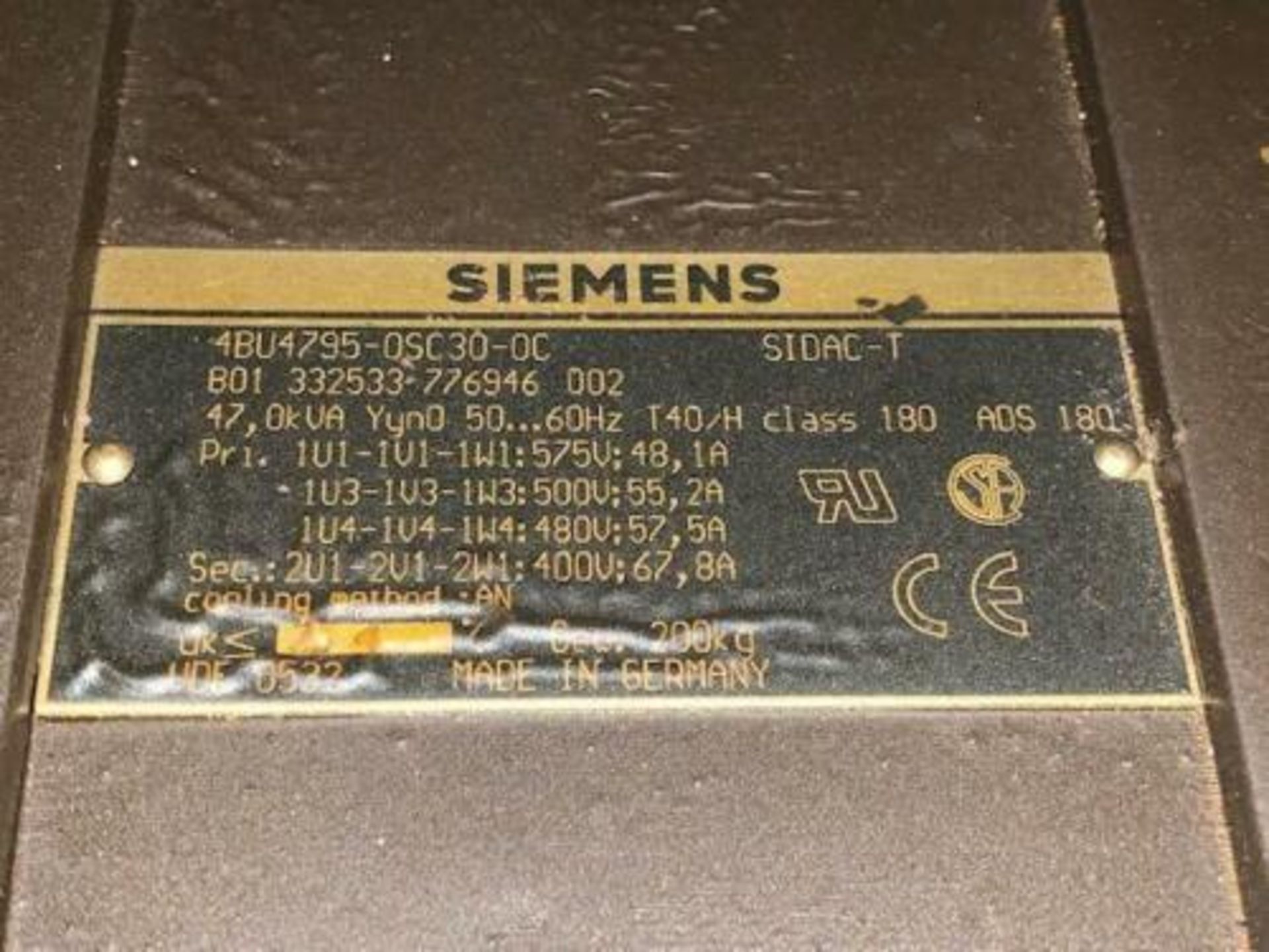 47 KVA Siemens 4BU4795-0SC30-0C Machine Transformer, 3 PH, 480-575HV - 400LV (2) - Image 2 of 4