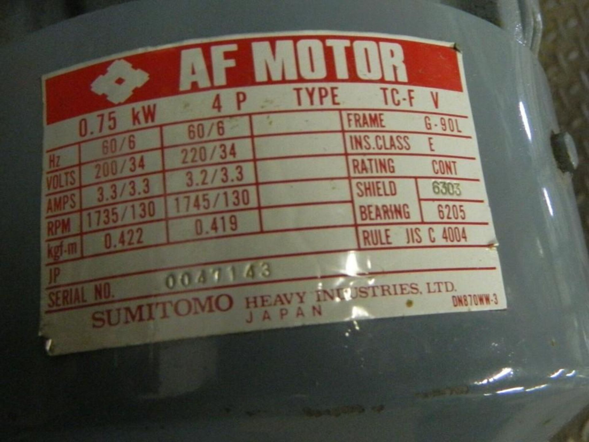 Lot of (3) Sumitomo 1 HP Motors, TC-F w/ Cyclo Drive 43:1 Ratio, #WMV1-210-AV - Image 4 of 5
