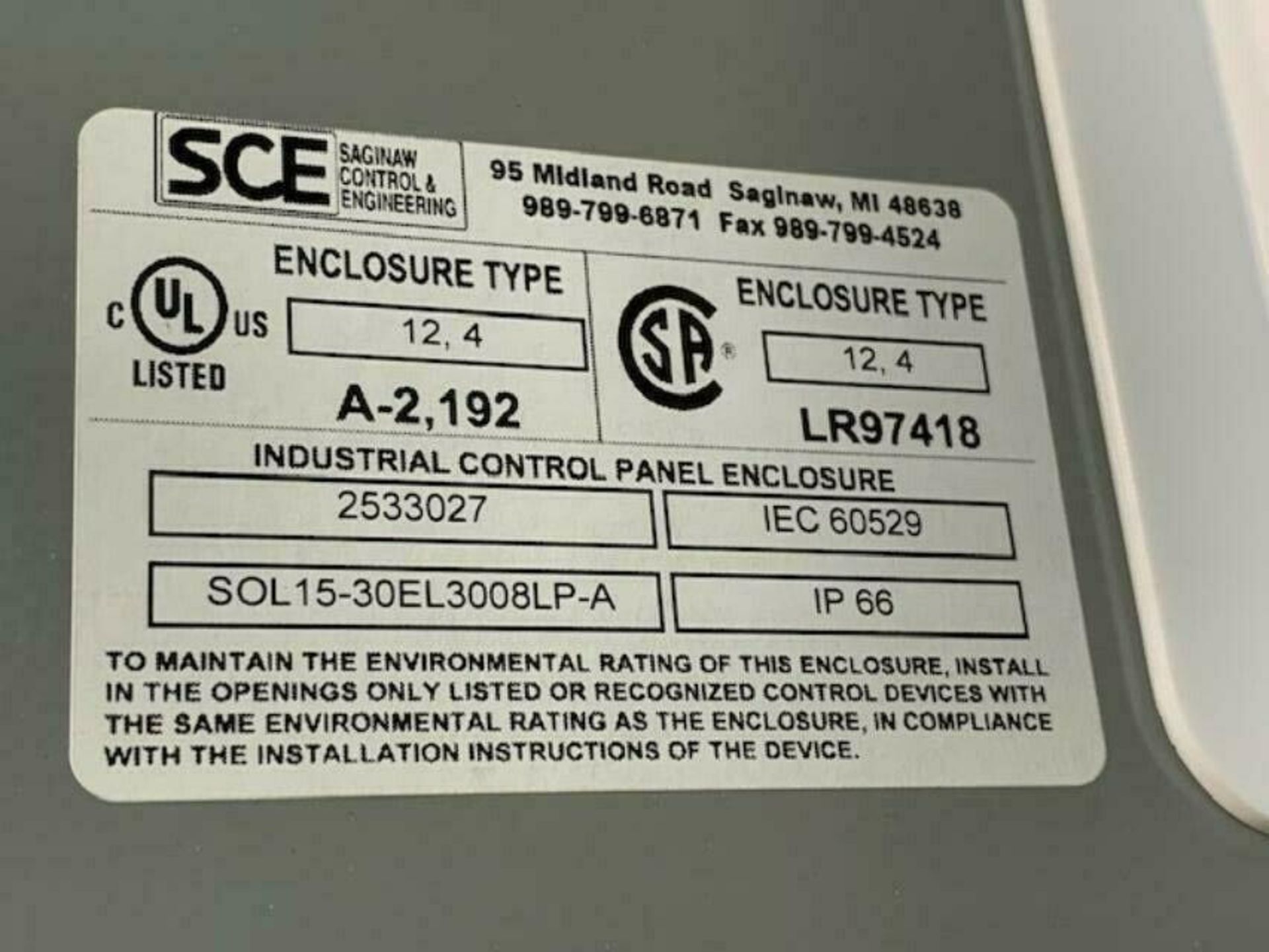 Lot of (4) NEW - SCE / Saginaw Control Electrical Panel, SOL15-30EL3008LP-A, 30"x30"x8" - Image 3 of 3