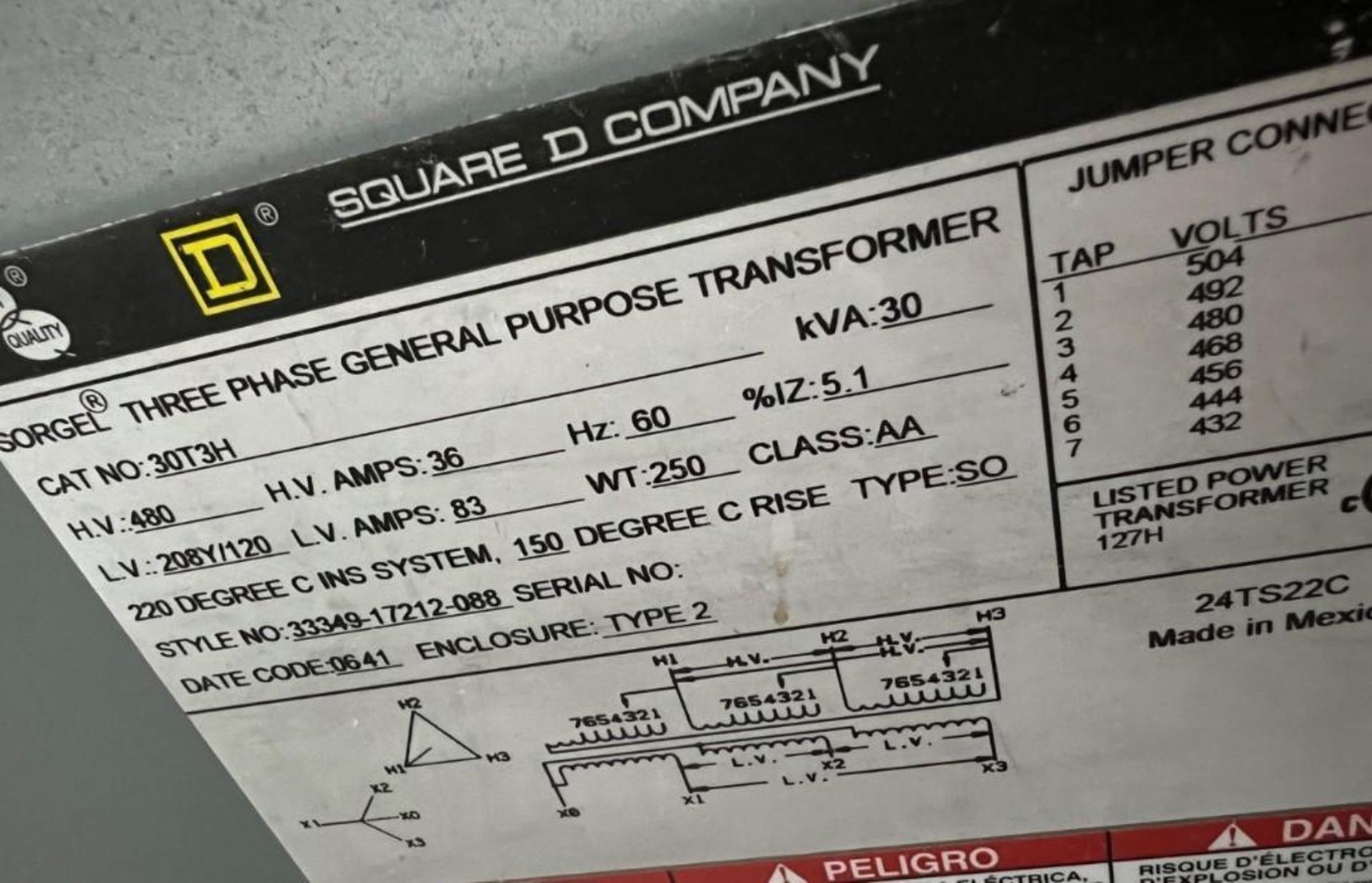 30 KVA Square D 30T3H Transformer - Image 2 of 2