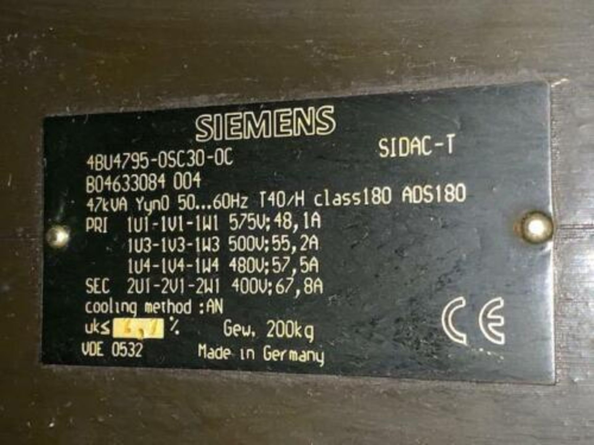 47 KVA Siemens 4BU4795-0SC30-0C Machine Transformer, 3 PH, 480-575HV - 400LV (2) - Image 7 of 7