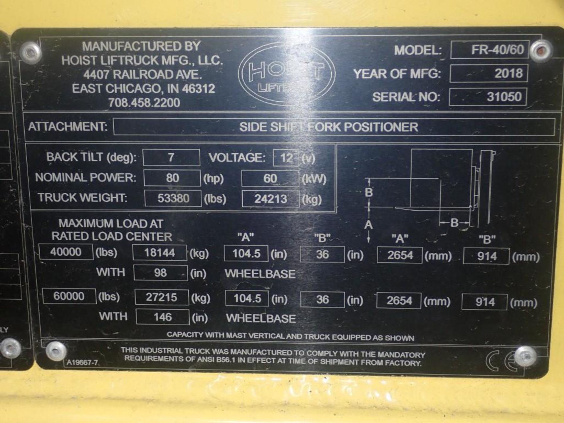 *NEW 2018* Hoist 40/60 Forklift , Model FR-40/60 - Image 12 of 13