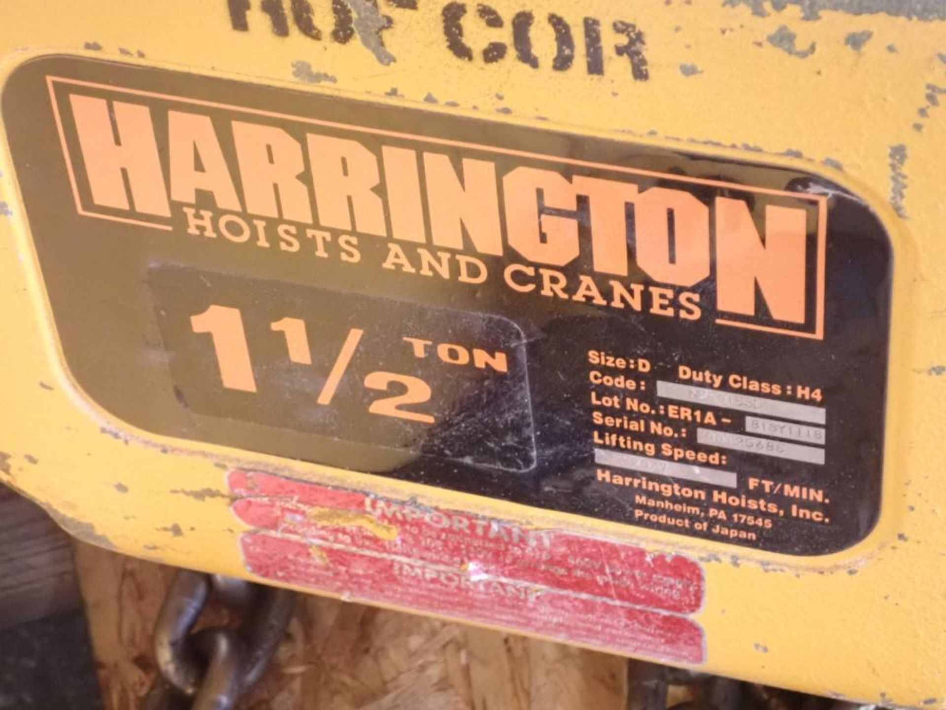 1-1/2 Ton Harrington Hoist - Image 3 of 6