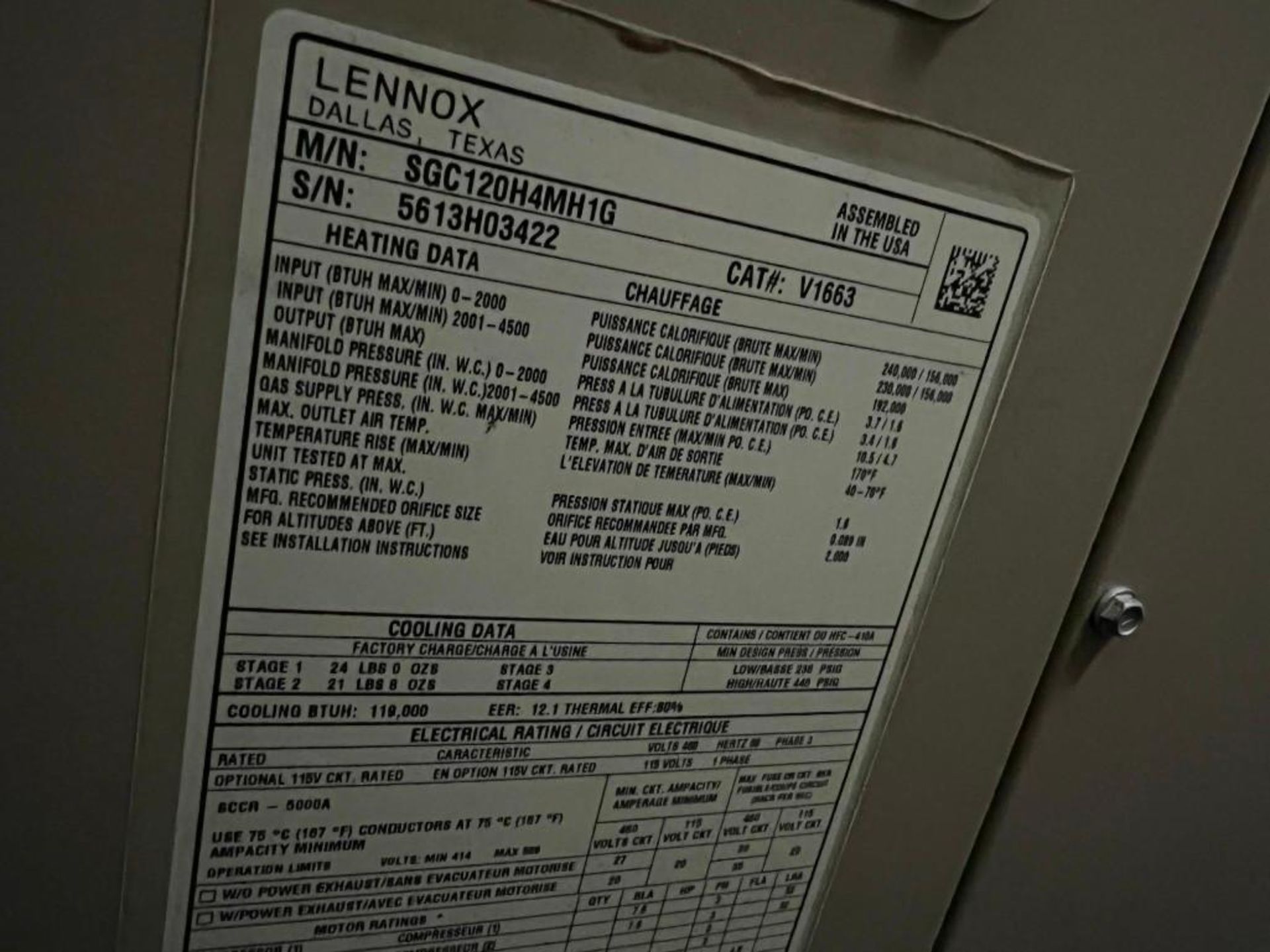 Lenox 10 Ton SGC120H4MH1G High Efficiency Rooftop Unit - Image 5 of 5