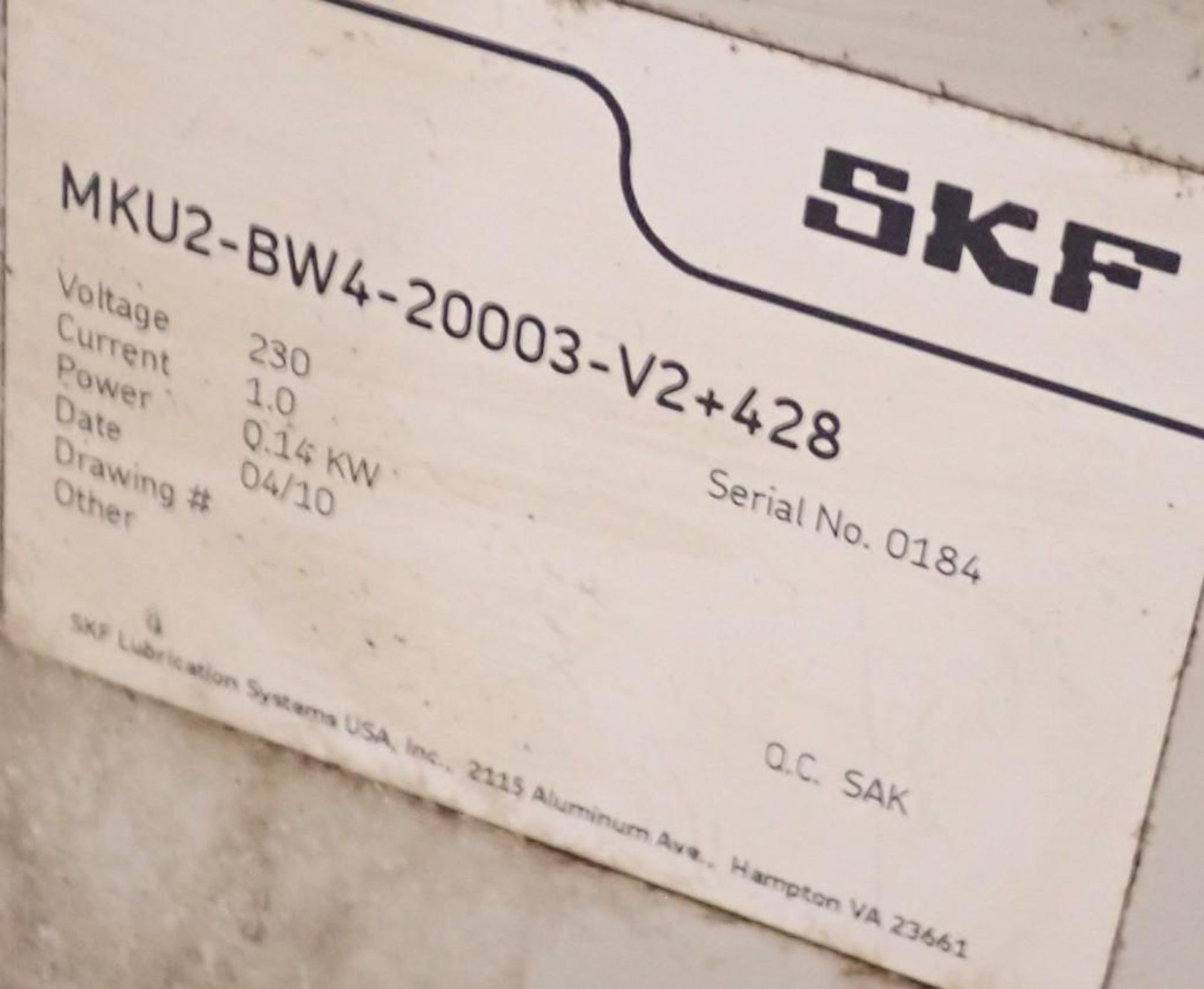 SKF #MKU2-BW4-20003-V2+428 Lubrication Unit - Image 6 of 8